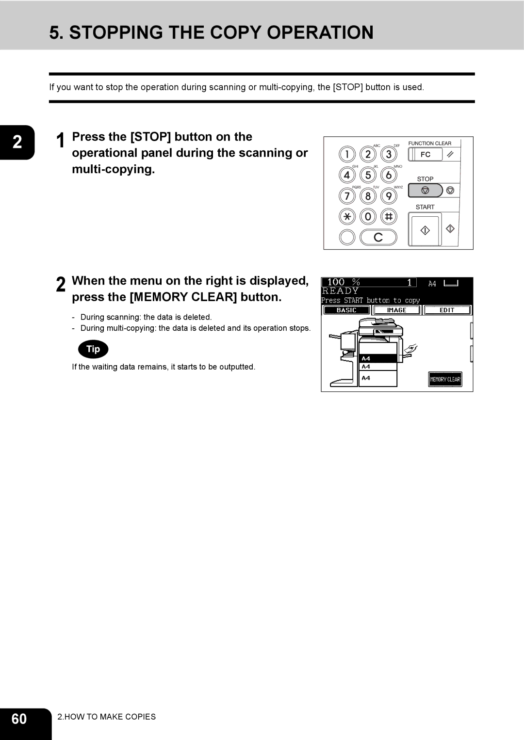 Toshiba 230, 280 manual Stopping the Copy Operation 