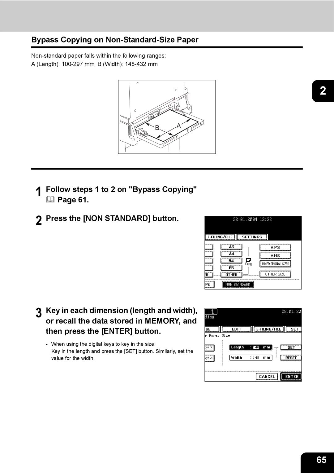 Toshiba 280, 230 manual Bypass Copying on Non-Standard-Size Paper 