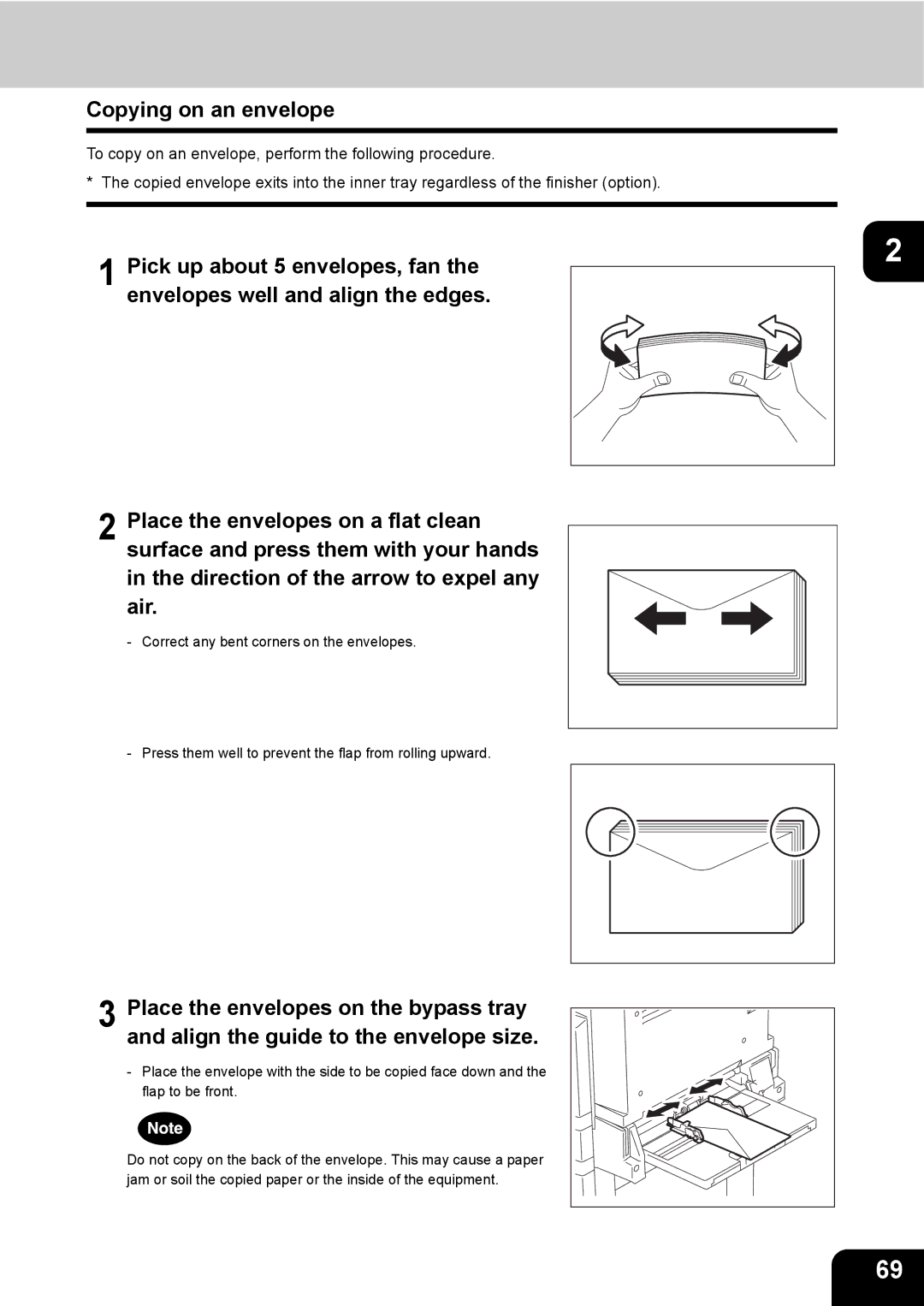 Toshiba 280, 230 manual Copying on an envelope 