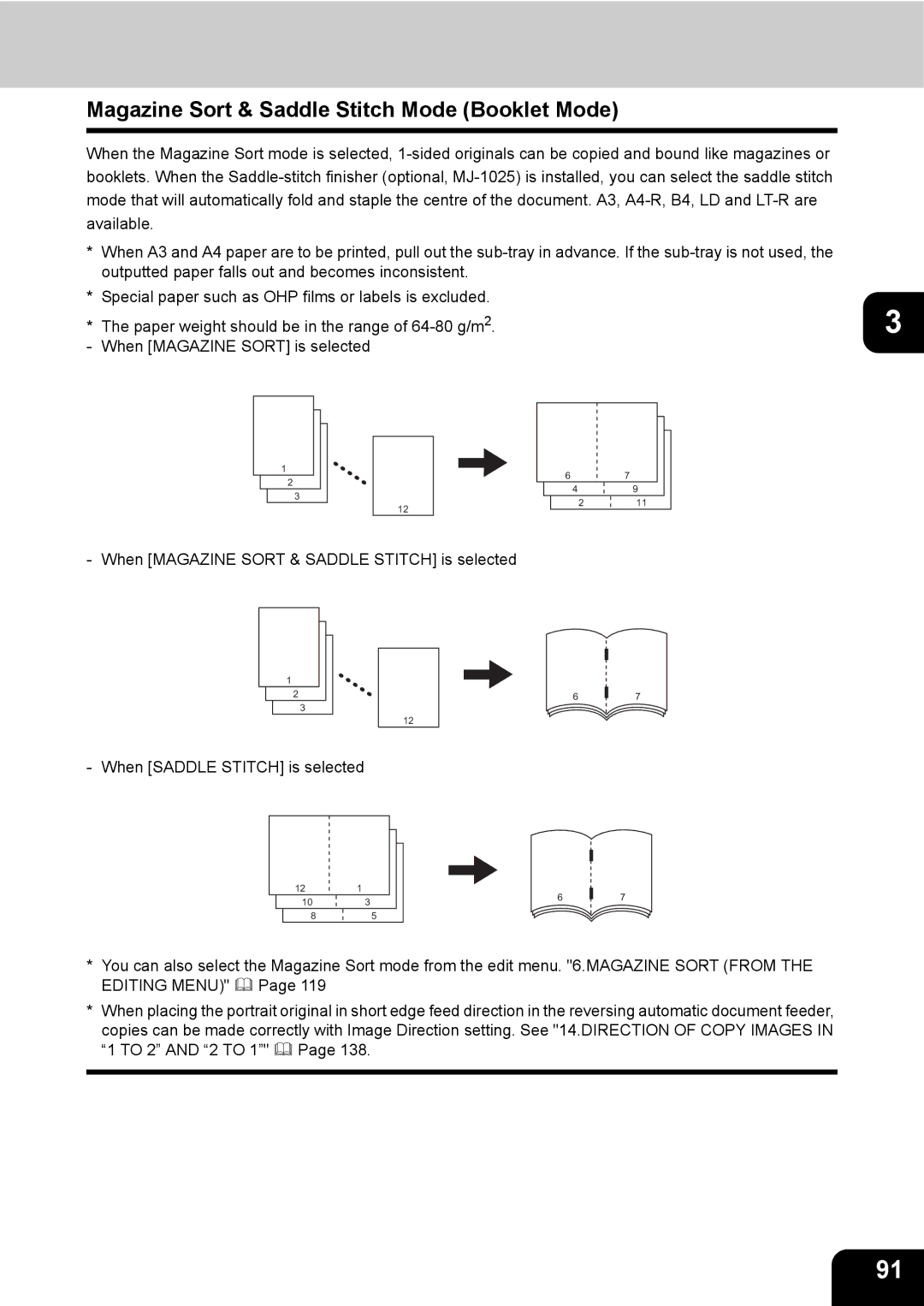 Toshiba 280, 230 manual Magazine Sort & Saddle Stitch Mode Booklet Mode 