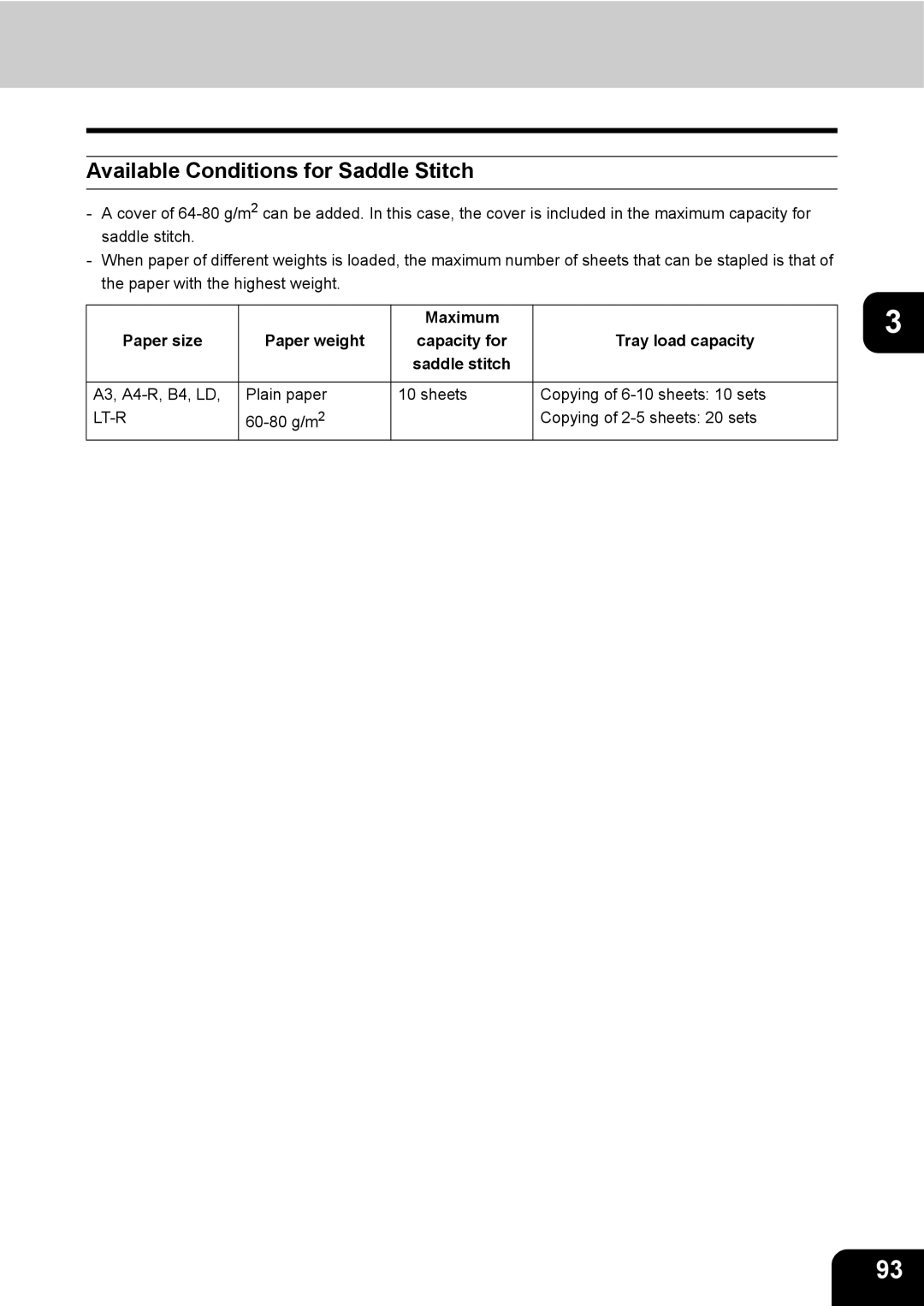 Toshiba 280, 230 manual Available Conditions for Saddle Stitch, Lt-R 