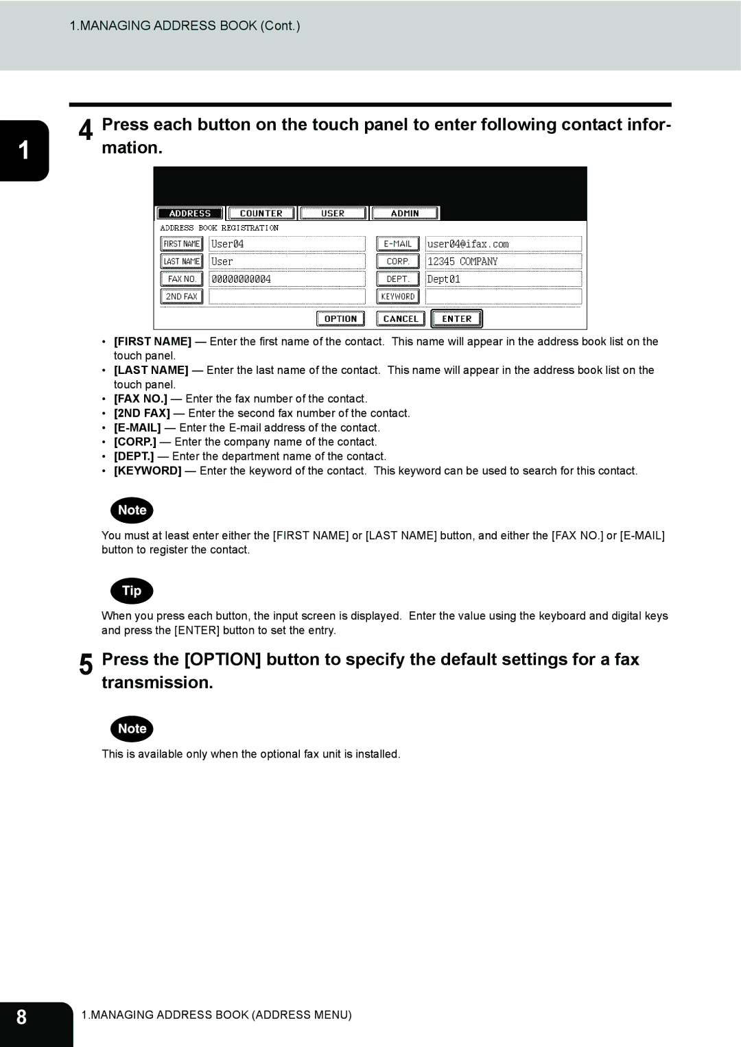 Toshiba 282, 232, 202L manual Managing Address Book 