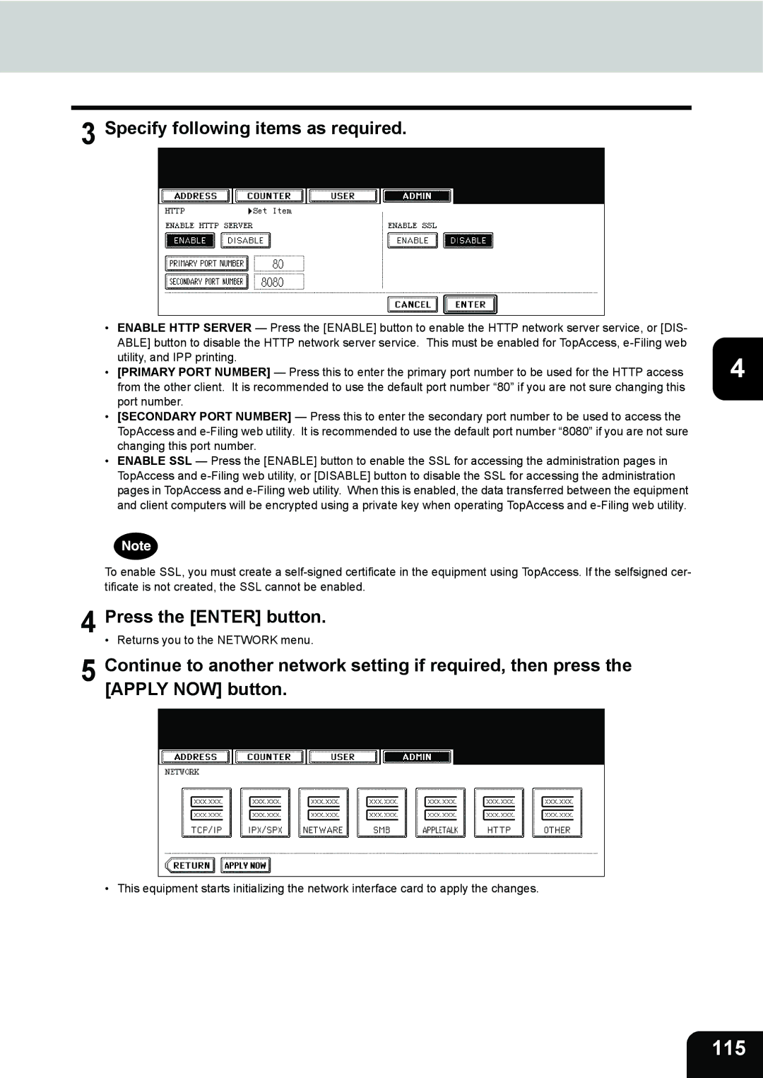 Toshiba 232, 282, 202L manual 115, Specify following items as required 