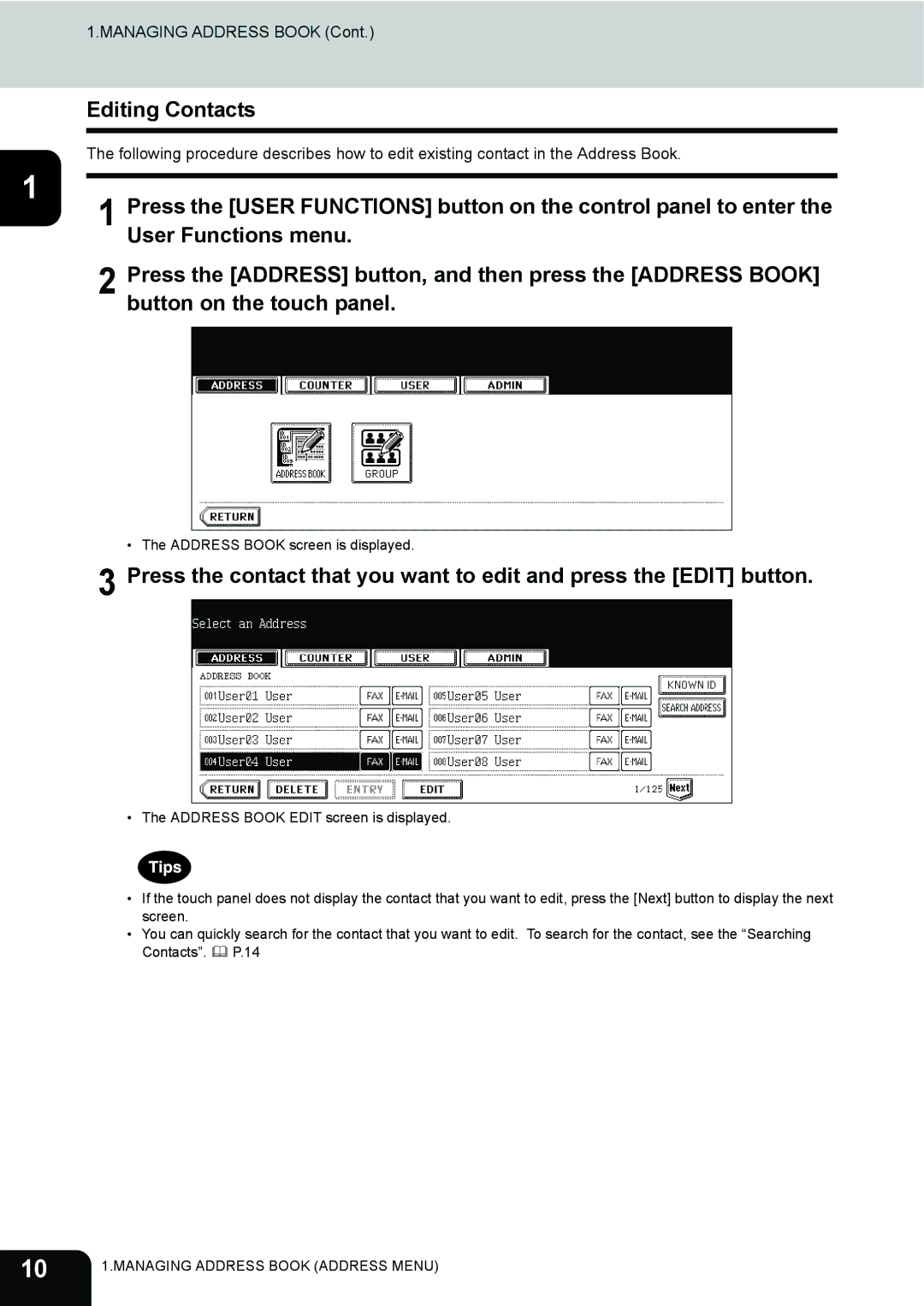 Toshiba 232, 282, 202L manual Editing Contacts 