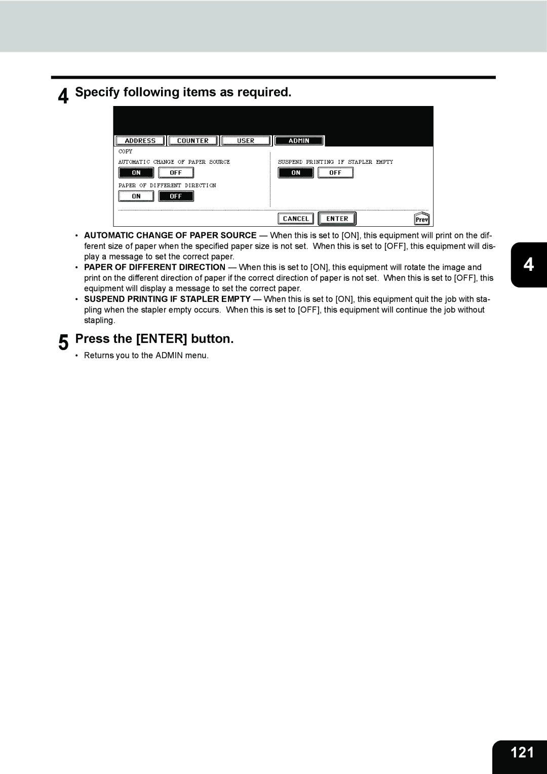 Toshiba 232, 282, 202L manual 121, Press the Enter button 