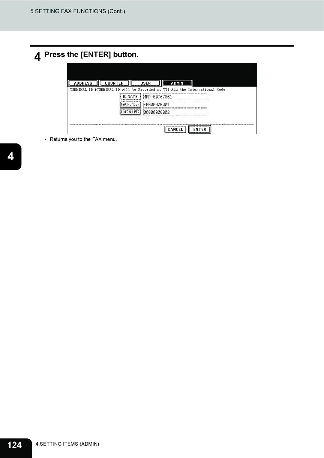 Toshiba 232, 282, 202L manual 124, Press the Enter button 