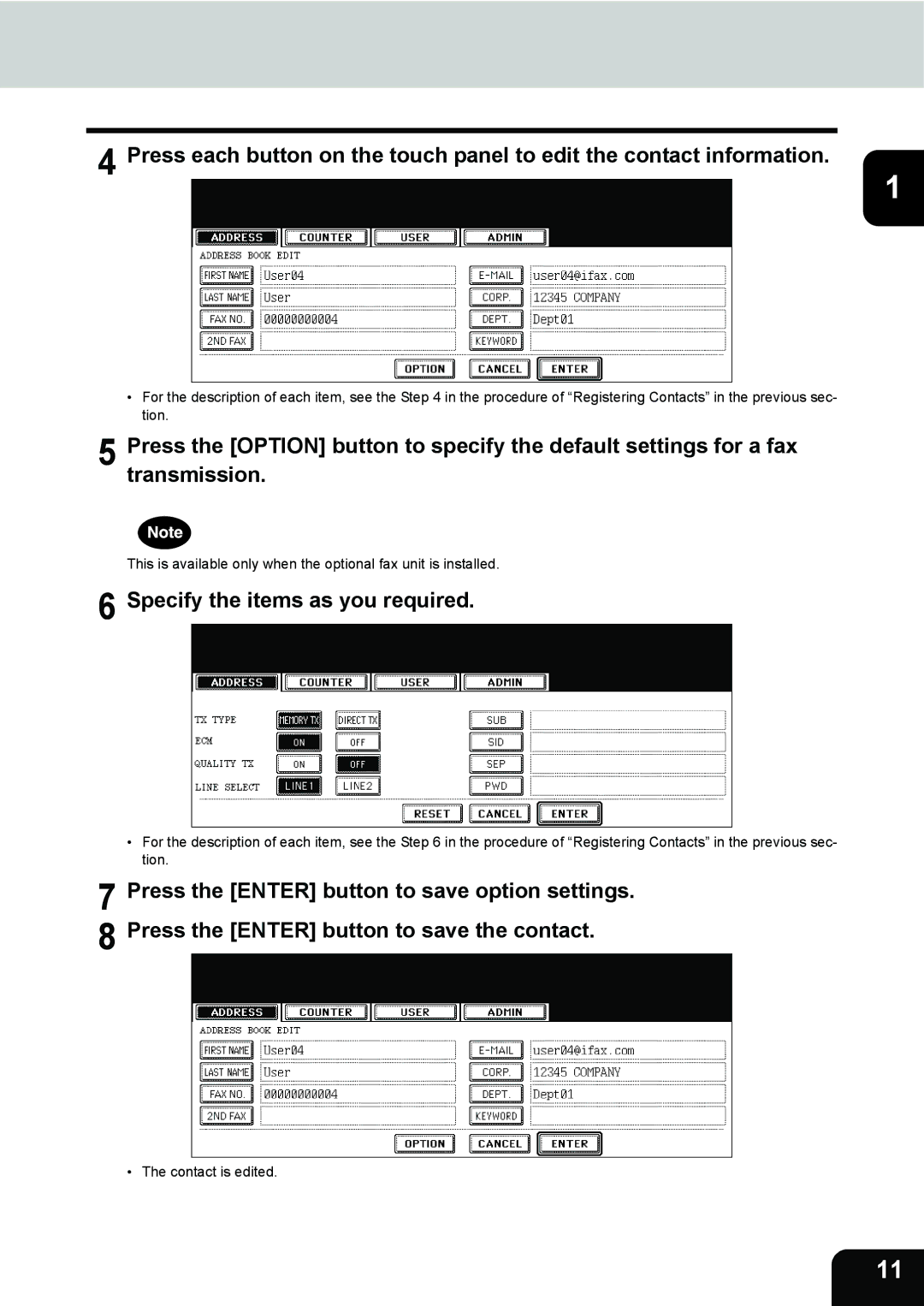 Toshiba 282, 232, 202L manual Specify the items as you required 