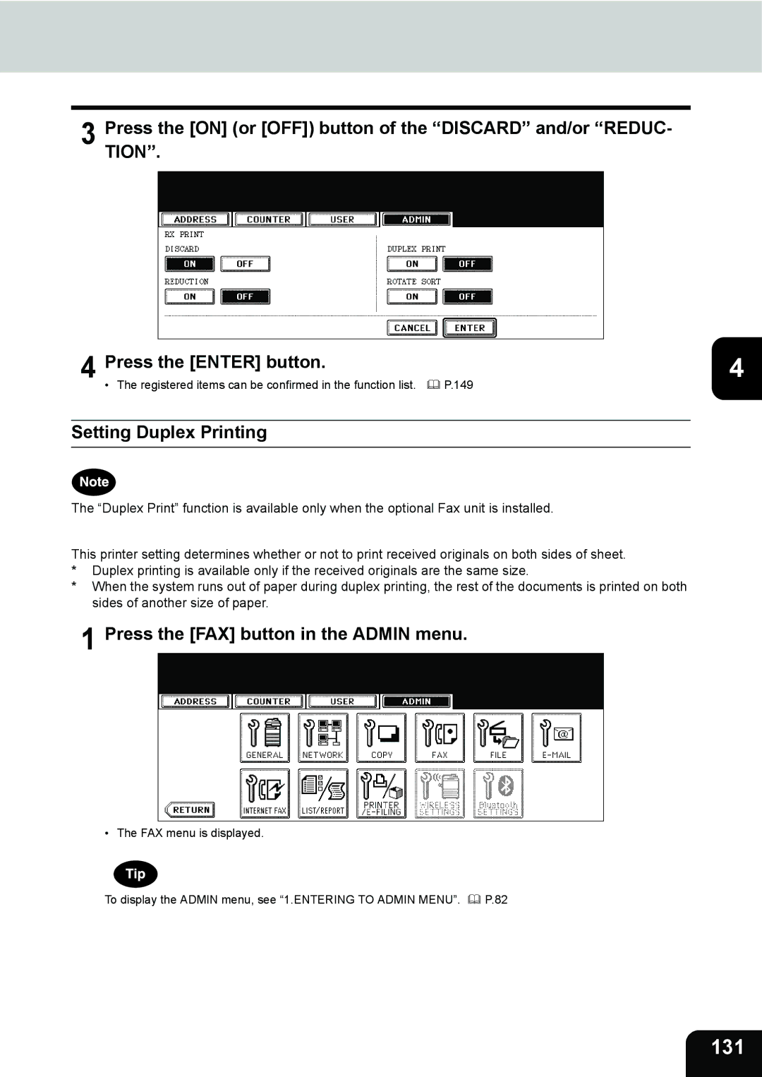 Toshiba 282, 232, 202L manual 131, Setting Duplex Printing 