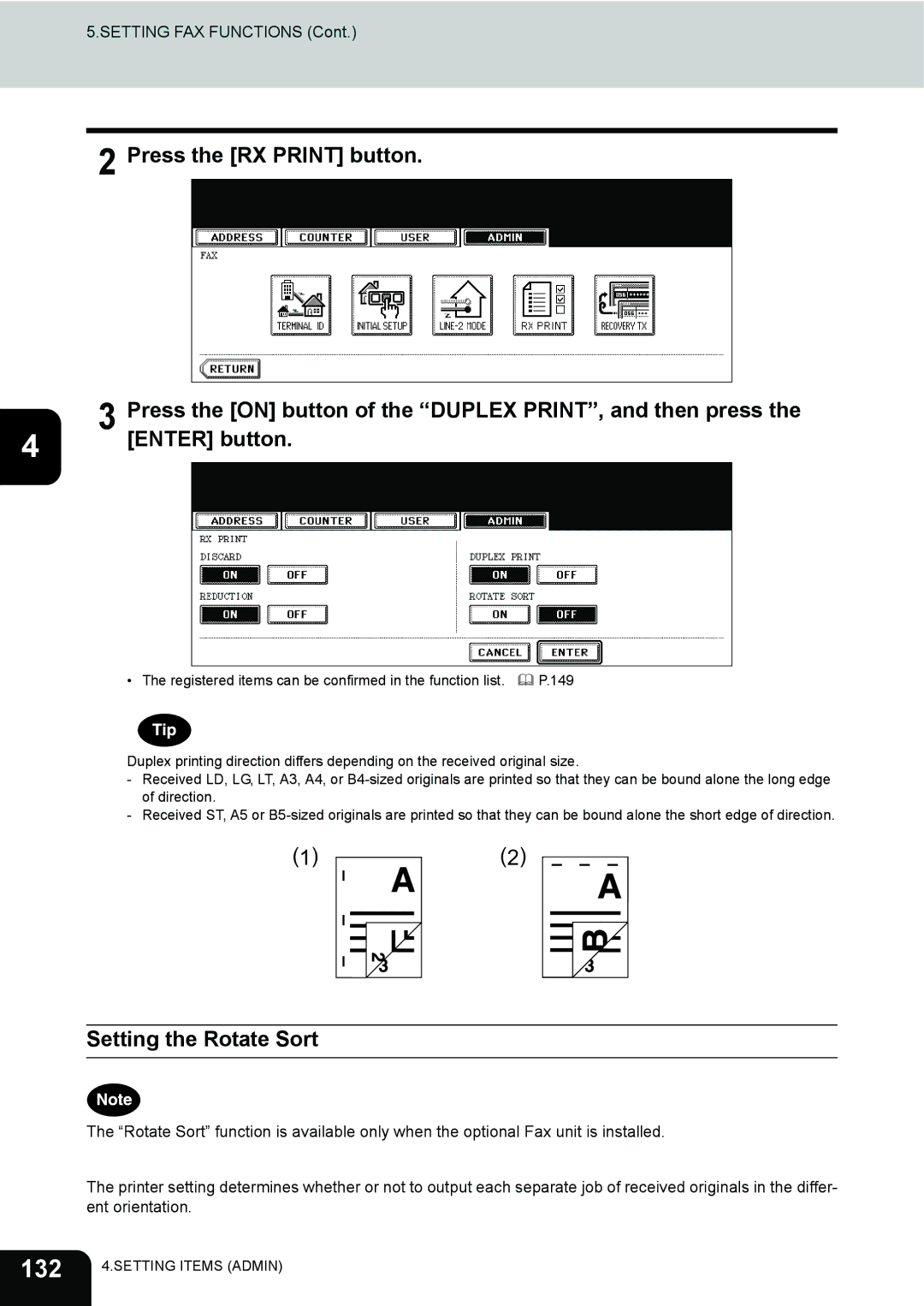 Toshiba 202L, 232, 282 manual 132, Setting the Rotate Sort 