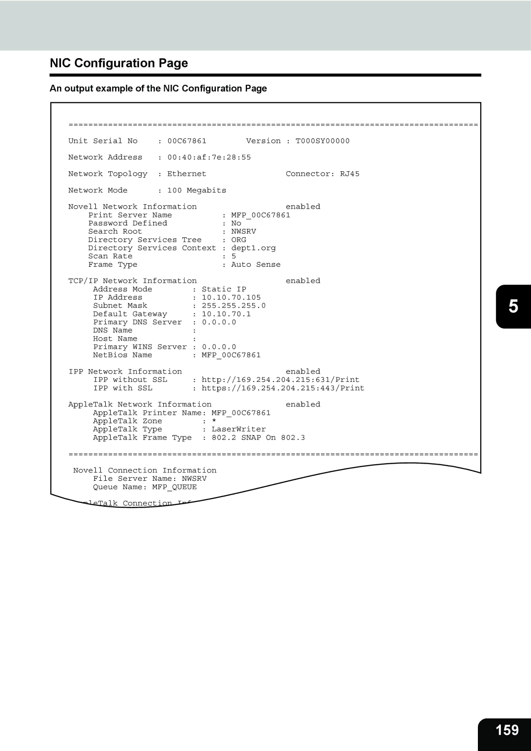 Toshiba 202L, 232, 282 manual 159, NIC Configuration 