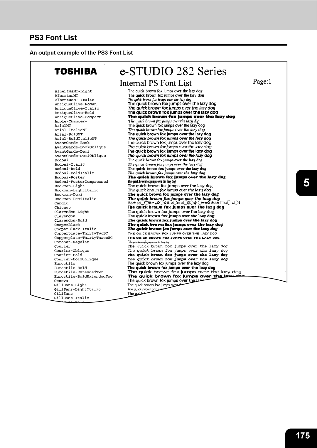 Toshiba 232, 282, 202L manual 175, PS3 Font List 