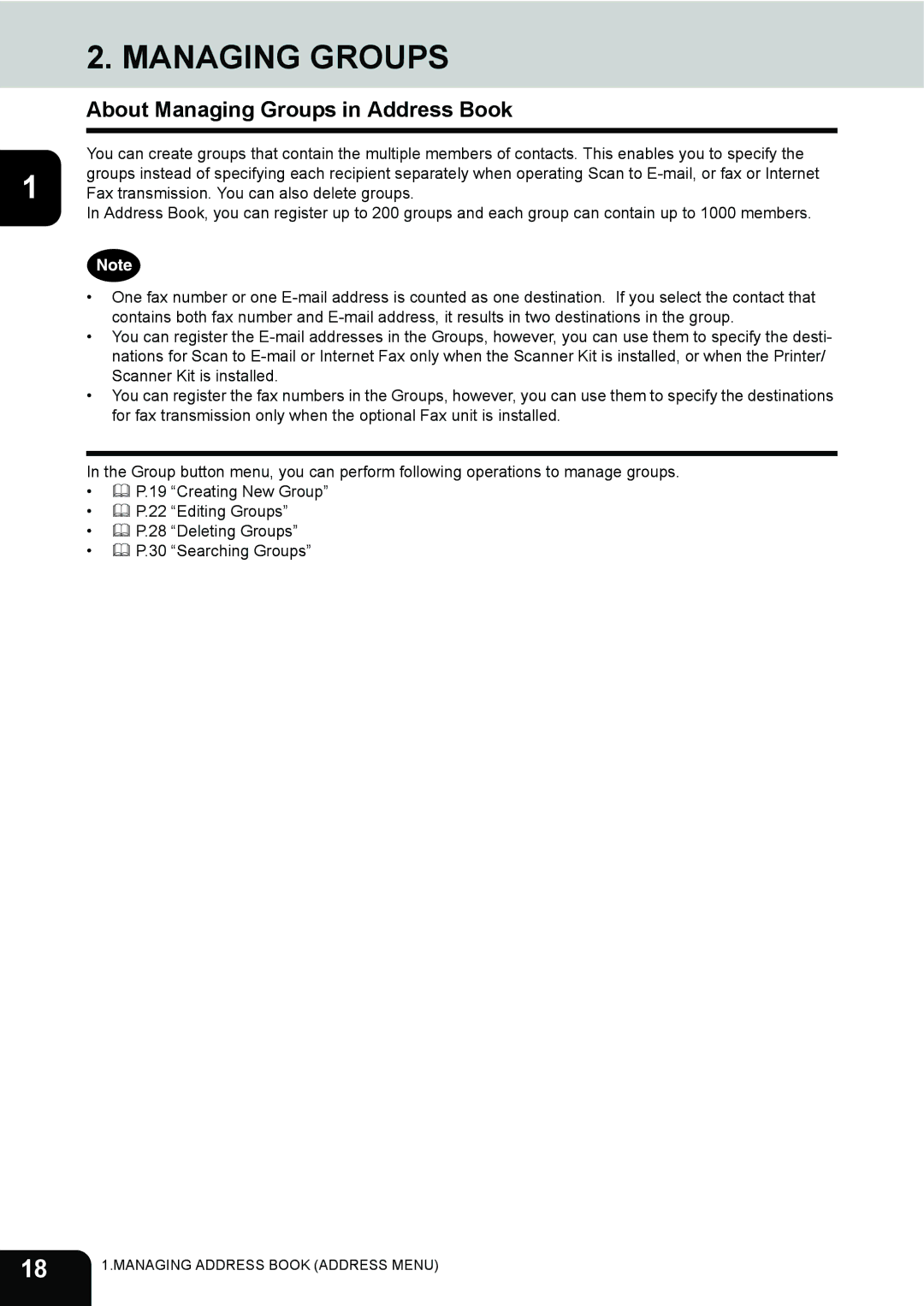 Toshiba 202L, 232, 282 manual About Managing Groups in Address Book 