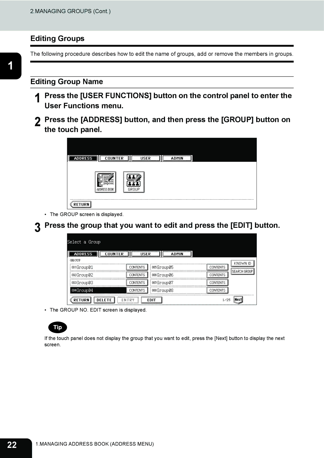 Toshiba 232, 282, 202L manual Editing Groups 