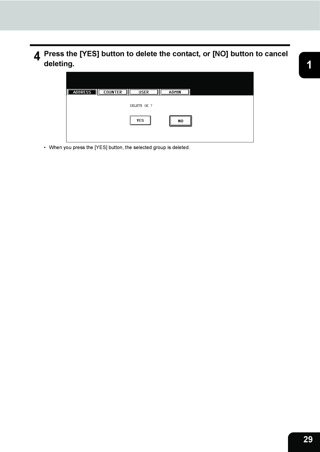 Toshiba 282, 232, 202L manual When you press the YES button, the selected group is deleted 