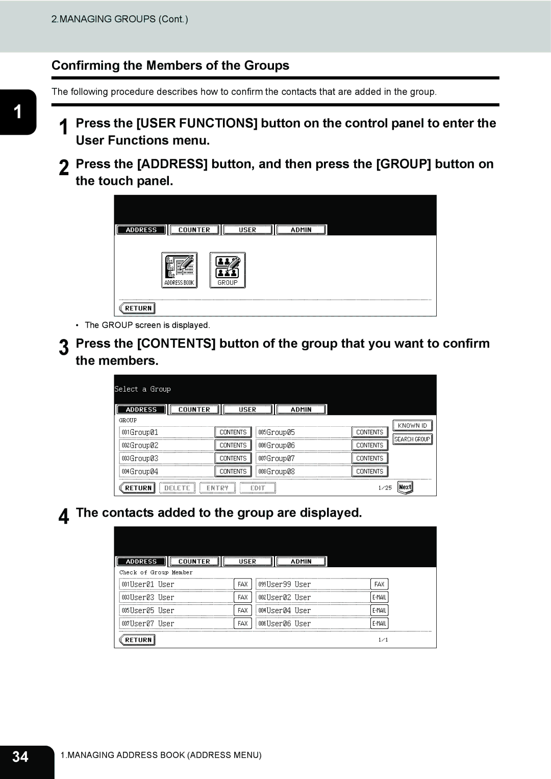 Toshiba 232, 282, 202L manual Confirming the Members of the Groups 