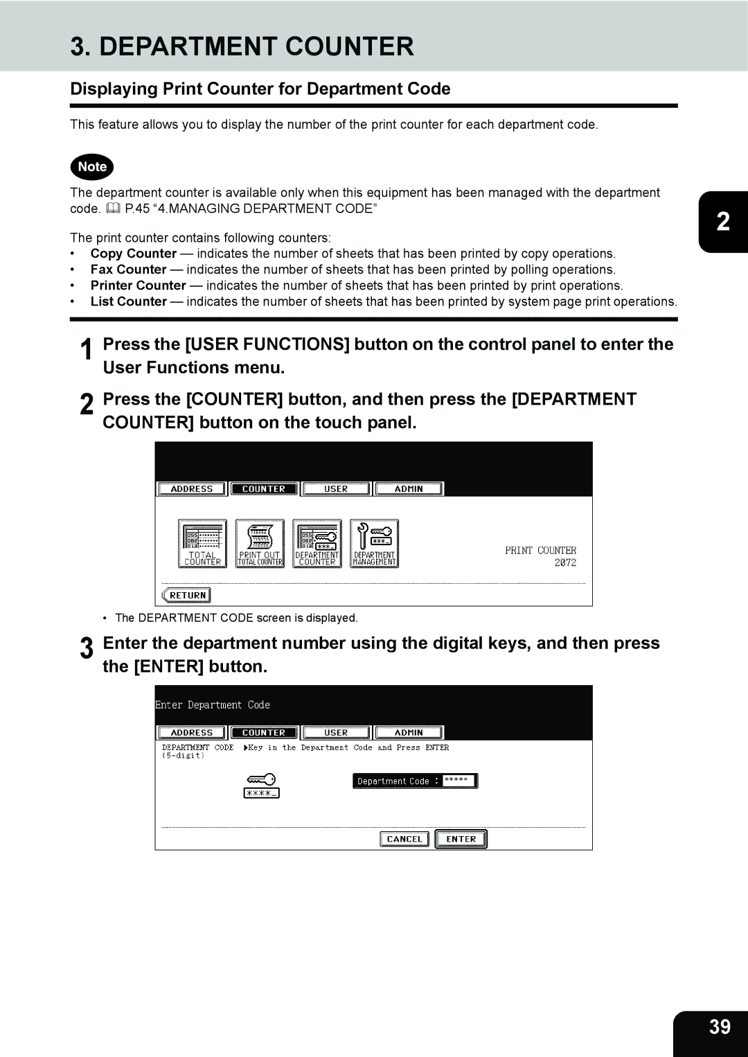 Toshiba 202L, 232, 282 manual Department Counter, Displaying Print Counter for Department Code 