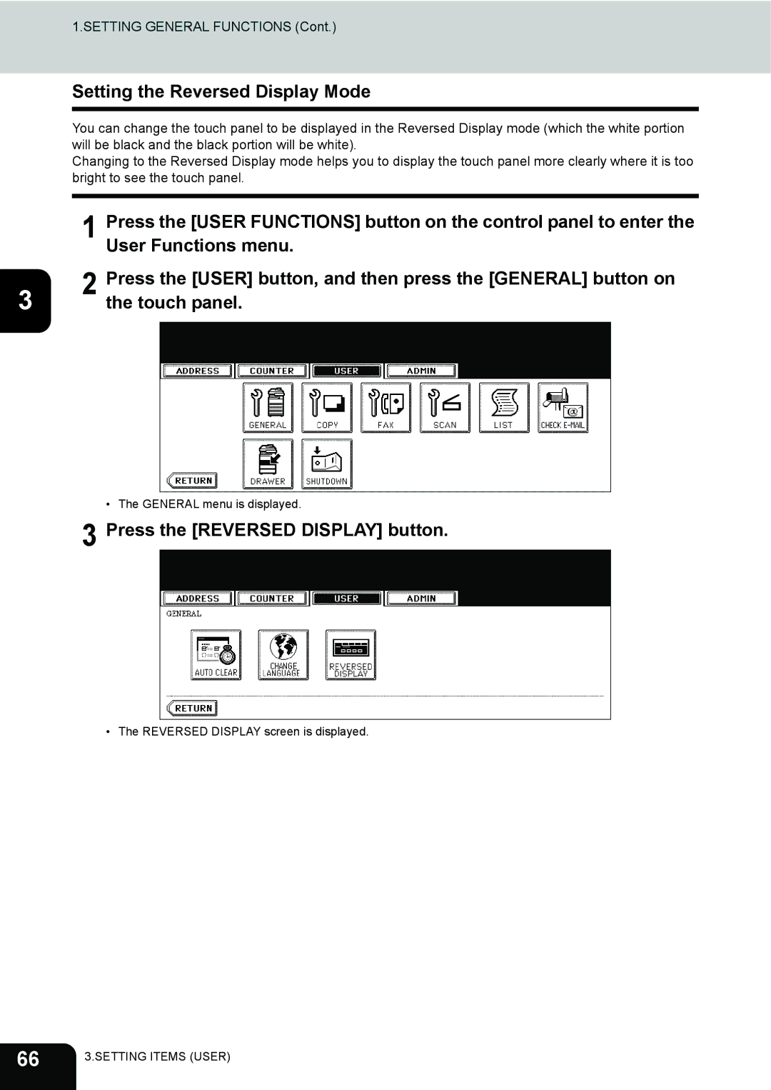 Toshiba 202L, 232, 282 manual Setting the Reversed Display Mode, Press the Reversed Display button 