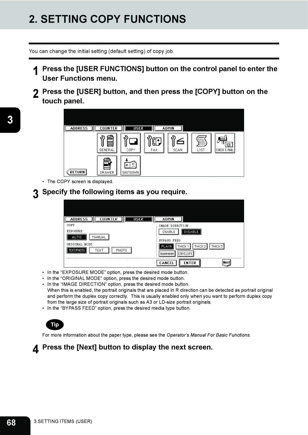 Toshiba 282, 232, 202L manual Setting Copy Functions, Specify the following items as you require 