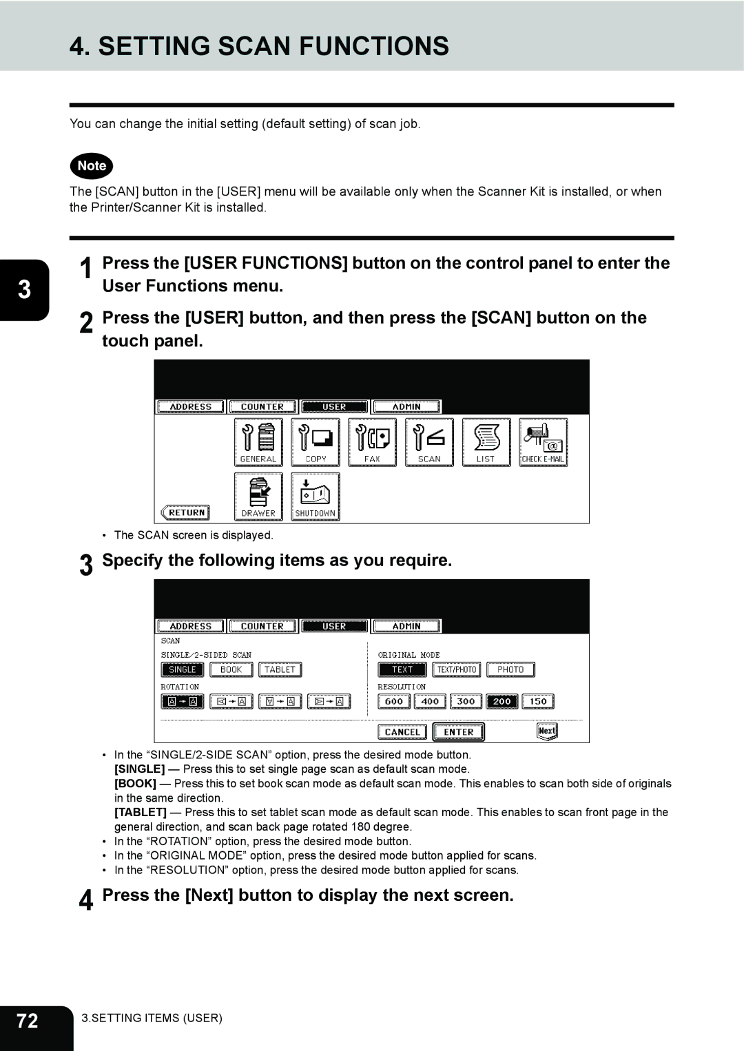 Toshiba 202L, 232, 282 manual Setting Scan Functions 