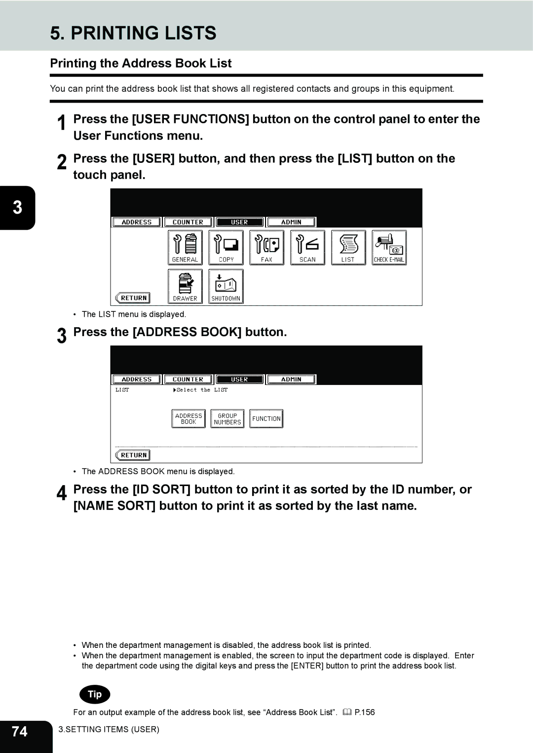 Toshiba 282, 232, 202L manual Printing Lists, Printing the Address Book List, Press the Address Book button 