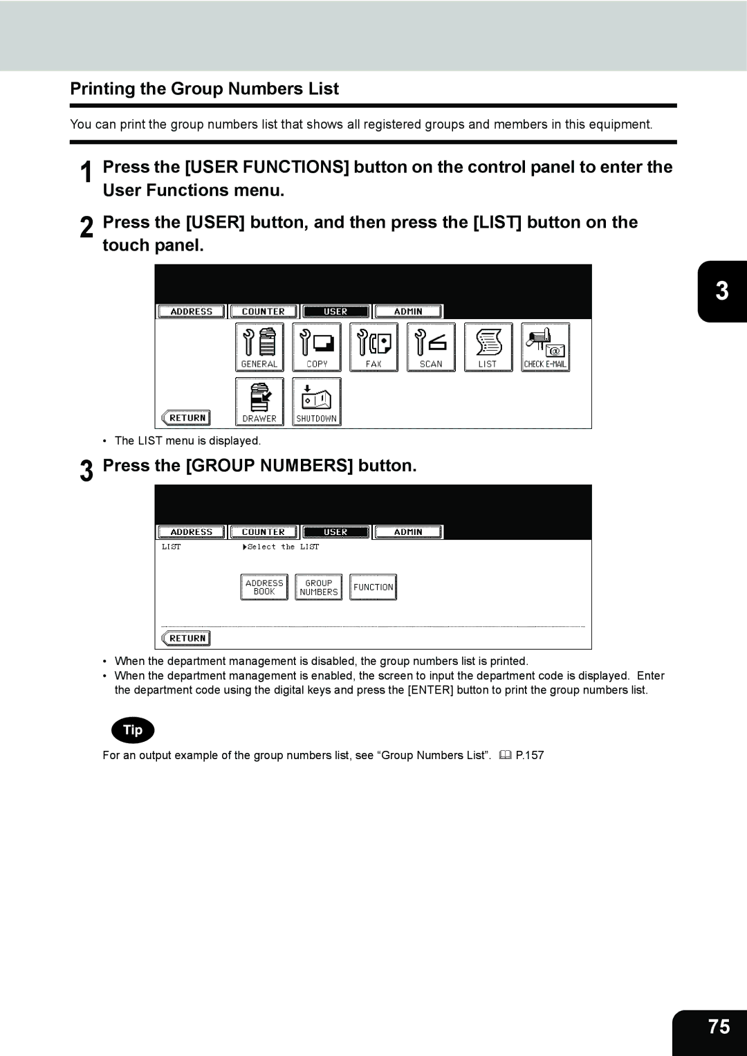 Toshiba 202L, 232, 282 manual Printing the Group Numbers List, Press the Group Numbers button 