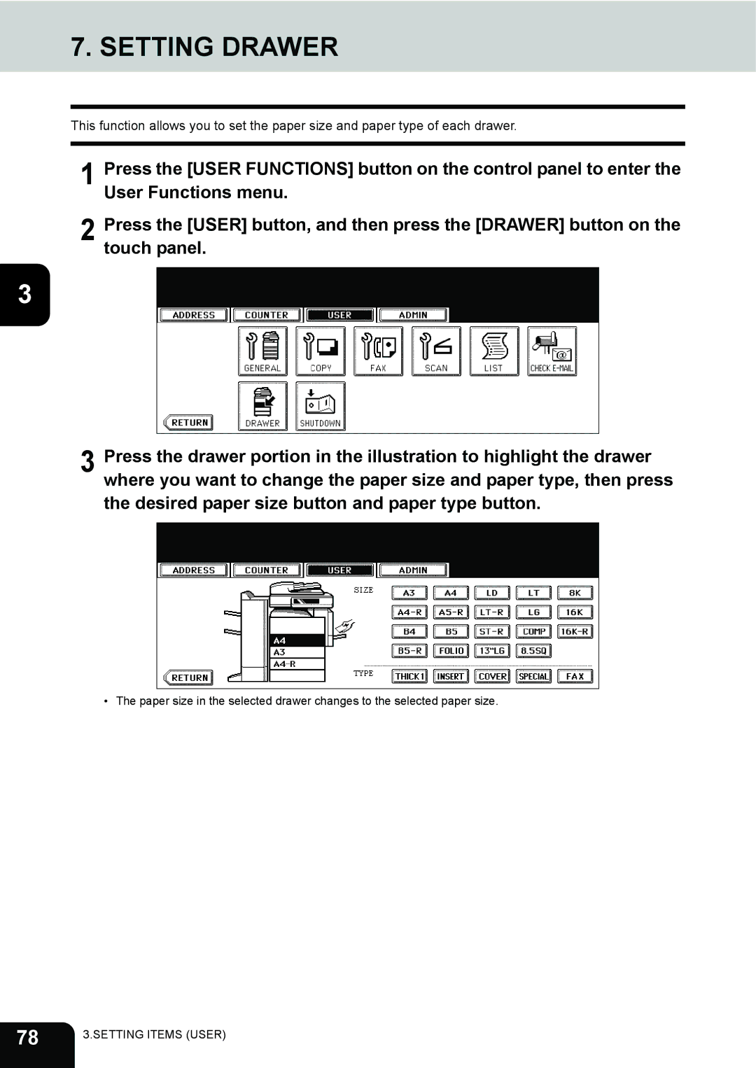 Toshiba 202L, 232, 282 manual Setting Drawer 