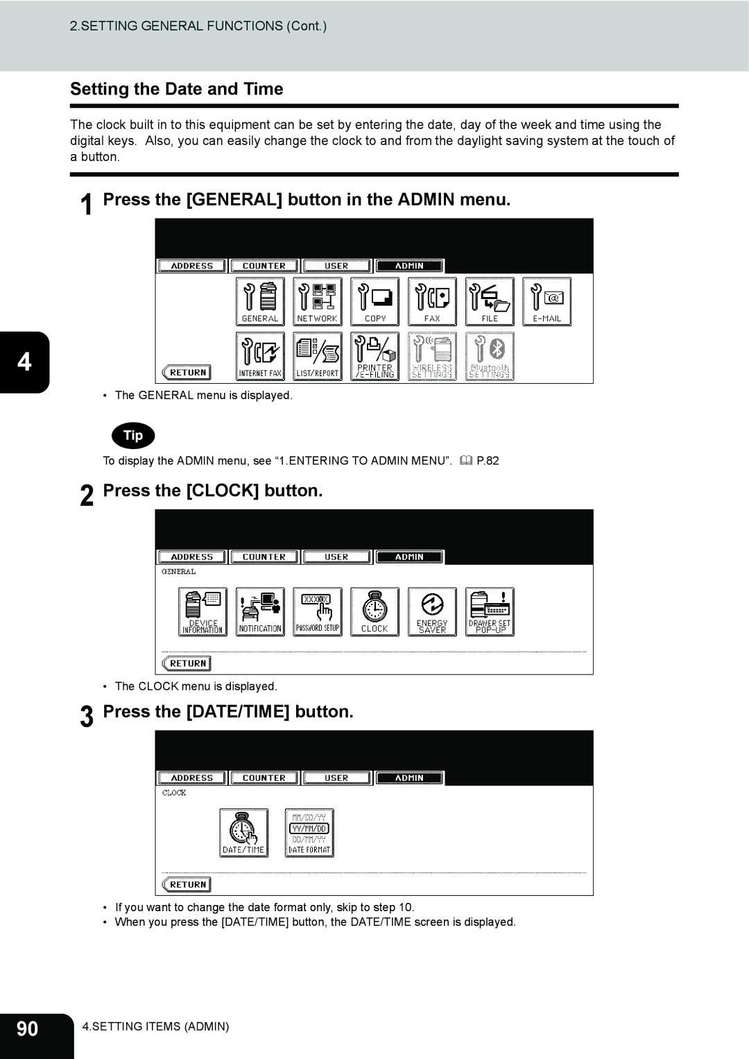 Toshiba 202L, 232, 282 manual Setting the Date and Time, Press the Clock button, Press the DATE/TIME button 