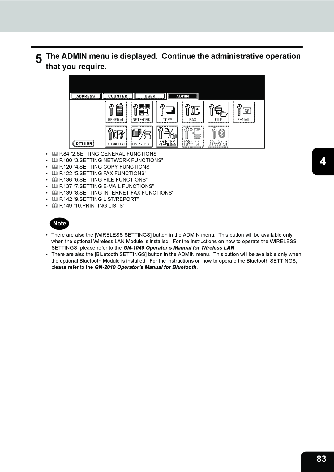 Toshiba 282, 232, 202L manual P.84 “2.SETTING GENERAL FUNCTIONS” 