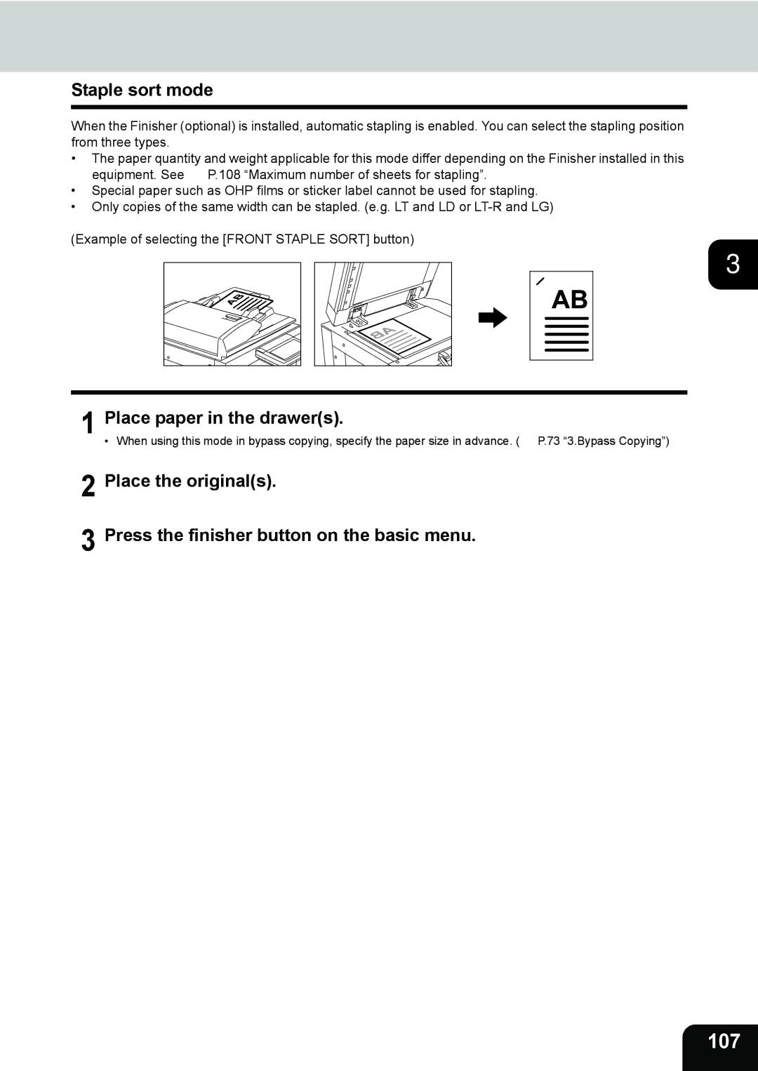 Toshiba 282, 232, e-STUDIO202L manual 107, Staple sort mode 