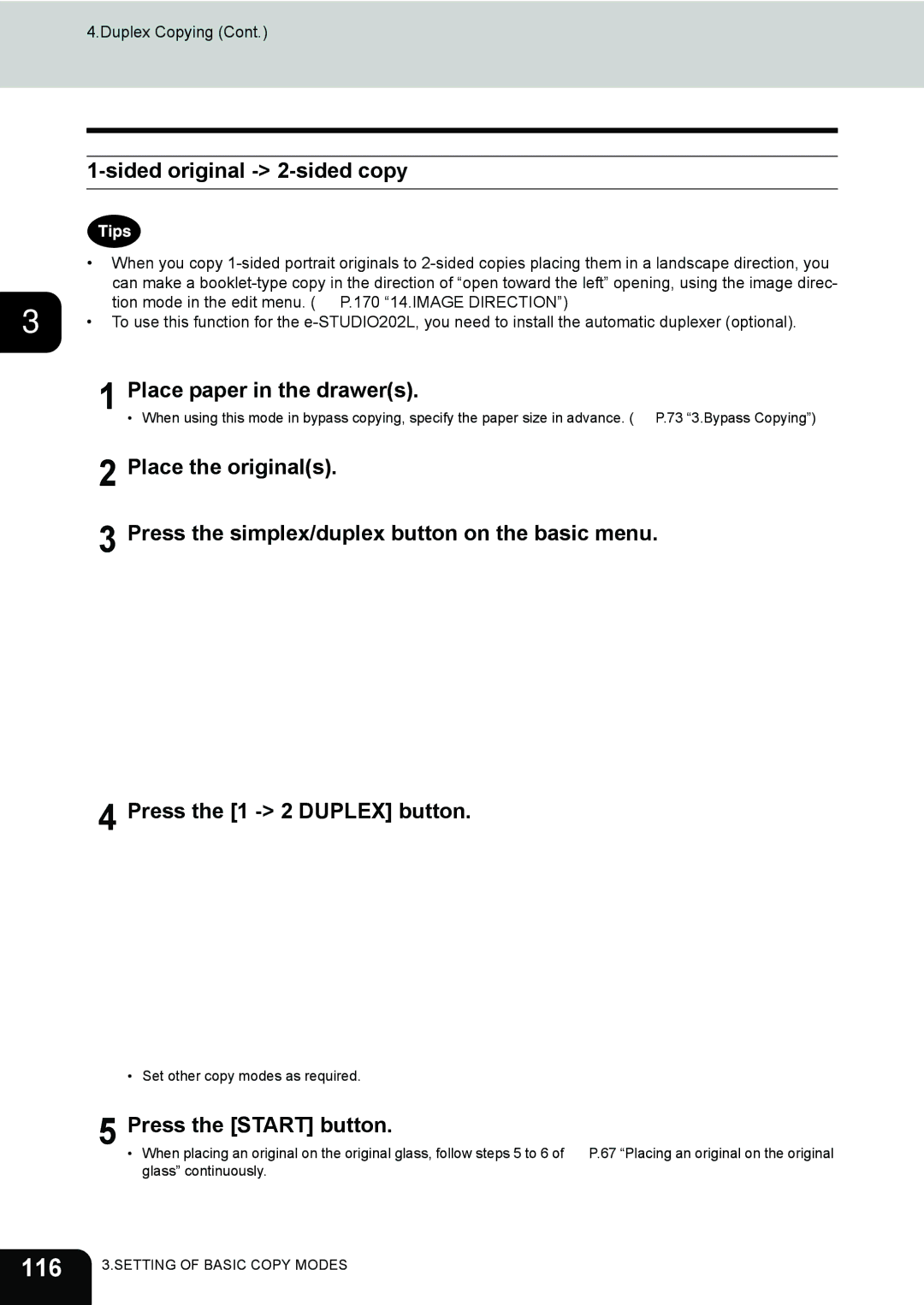 Toshiba 282, 232, e-STUDIO202L manual 116, Sided original 2-sided copy, Press the simplex/duplex button on the basic menu 