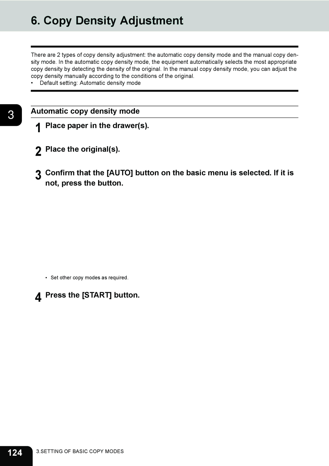 Toshiba 232, 282, e-STUDIO202L manual Copy Density Adjustment, 124 