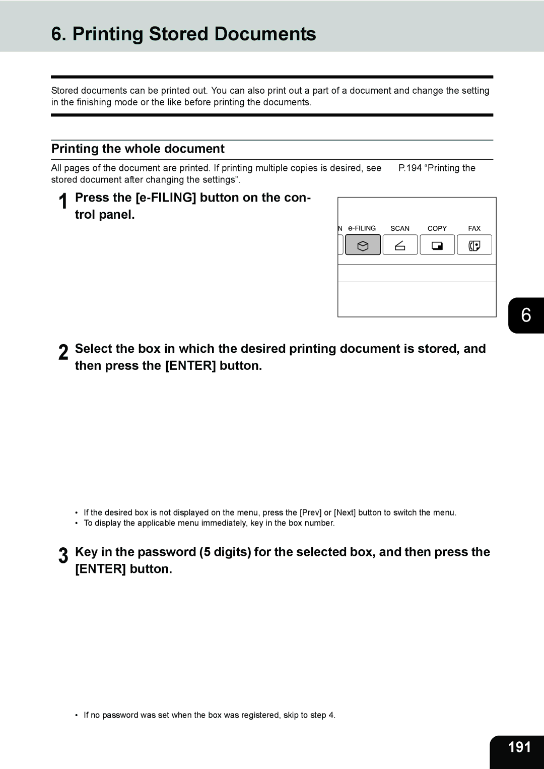 Toshiba 282, 232, e-STUDIO202L manual Printing Stored Documents, 191, Printing the whole document 