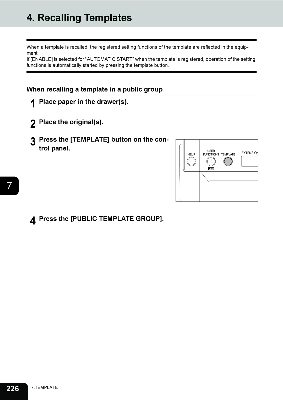 Toshiba 232, 282, e-STUDIO202L manual Recalling Templates 