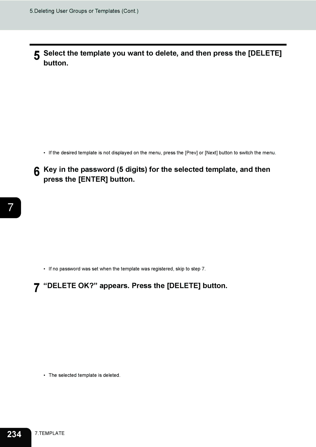 Toshiba e-STUDIO202L, 232, 282 manual 234 7.TEMPLATE 