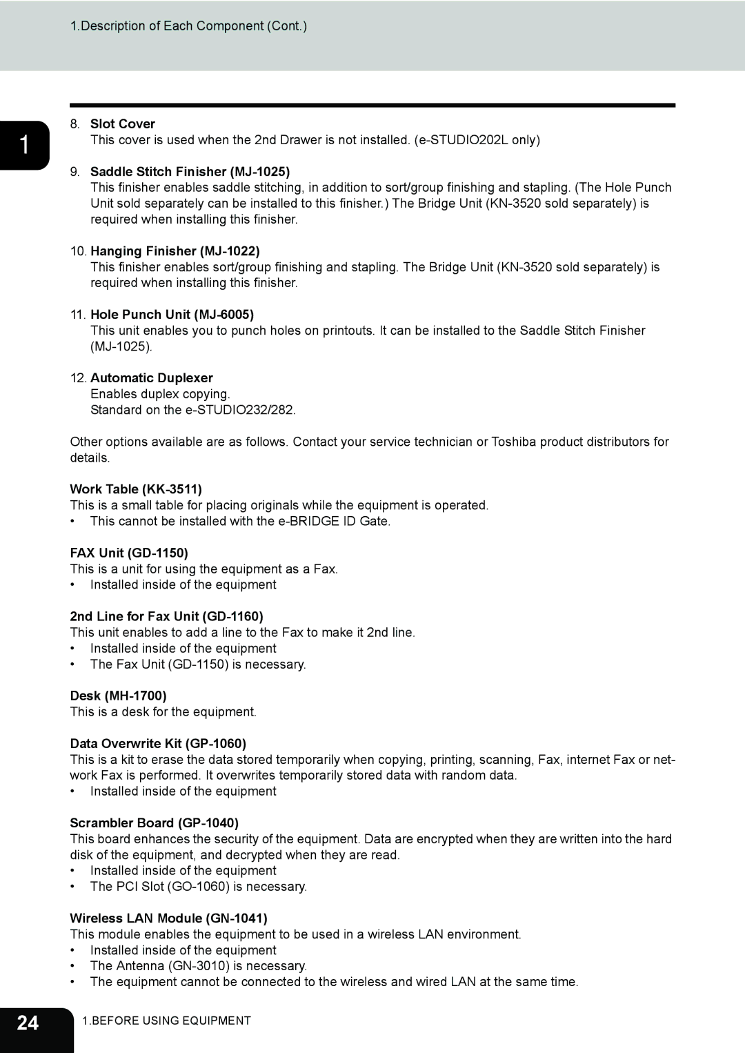 Toshiba e-STUDIO202L, 232 Slot Cover, Saddle Stitch Finisher MJ-1025, Hanging Finisher MJ-1022, Hole Punch Unit MJ-6005 