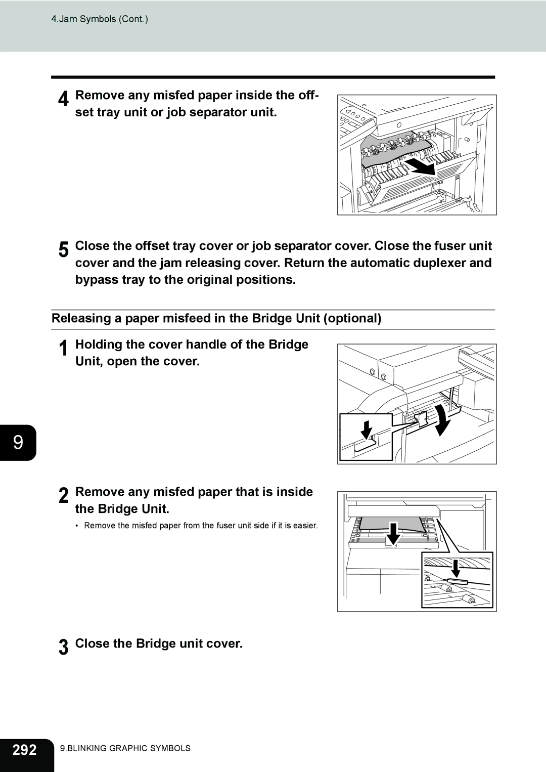 Toshiba 232, 282, e-STUDIO202L manual 292, Close the Bridge unit cover 