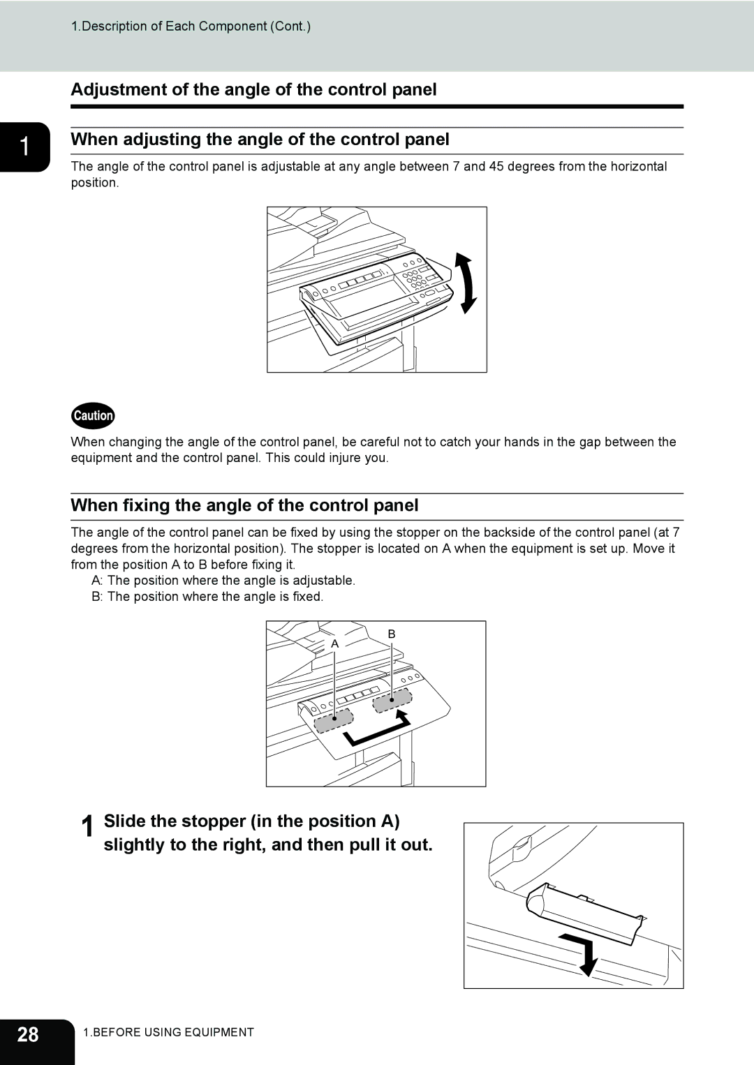 Toshiba 232, 282, e-STUDIO202L manual When fixing the angle of the control panel 