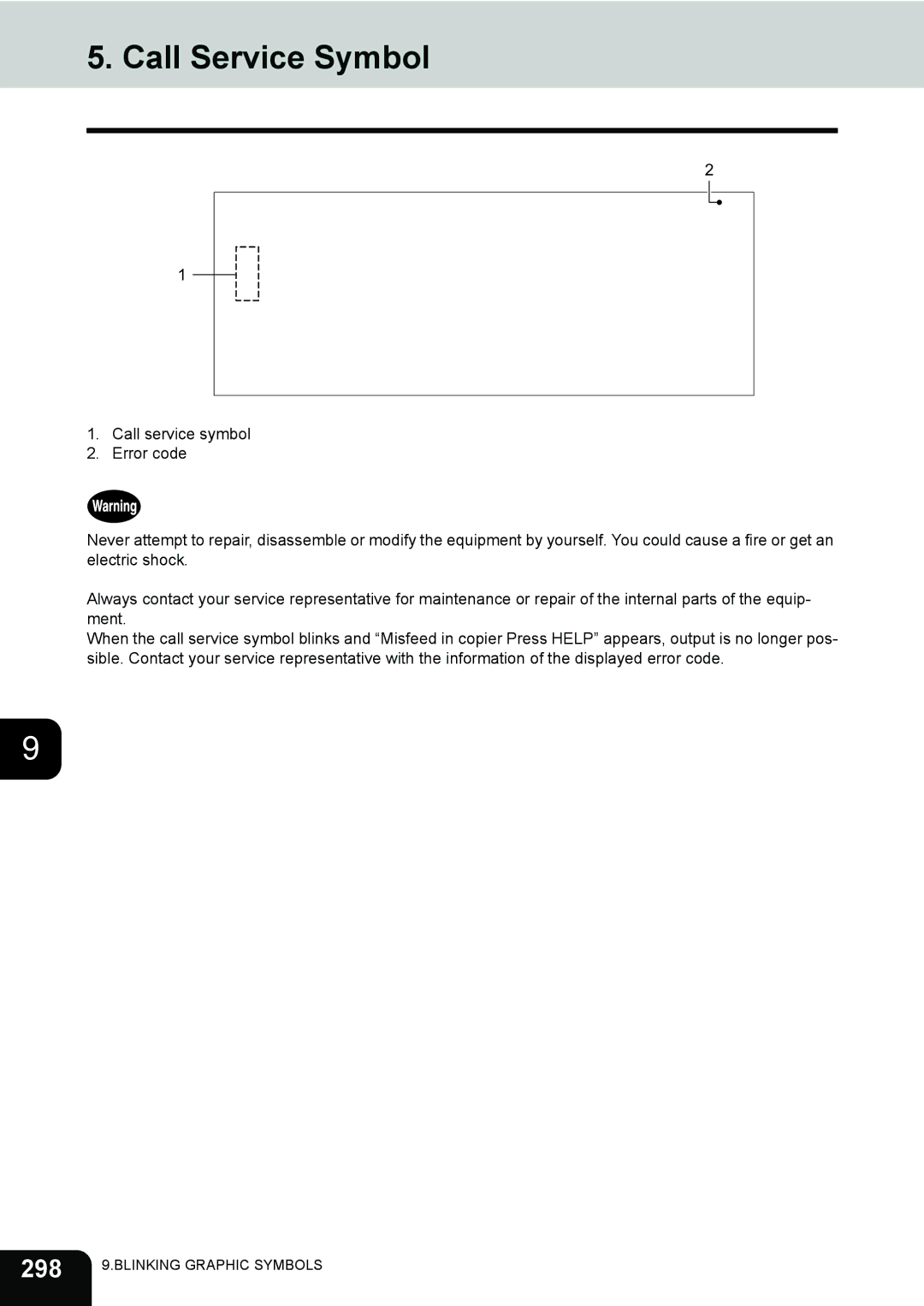 Toshiba 232, 282, e-STUDIO202L manual Call Service Symbol, 298 