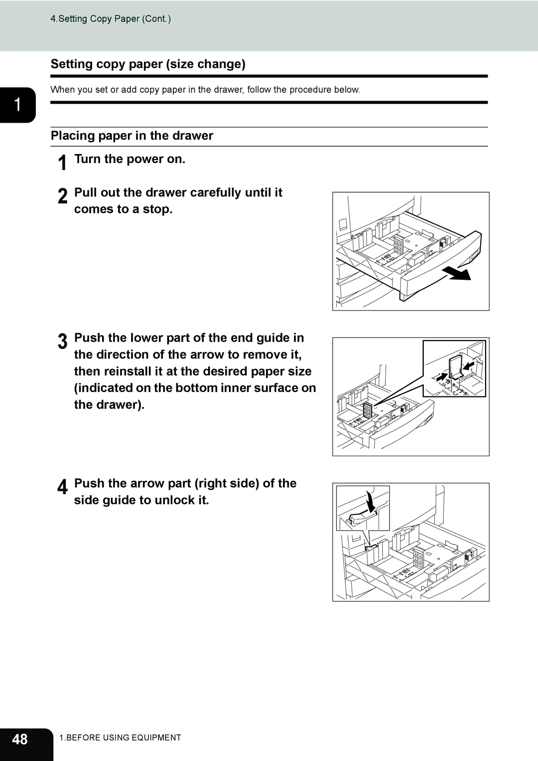 Toshiba e-STUDIO202L, 232, 282 manual Setting copy paper size change 