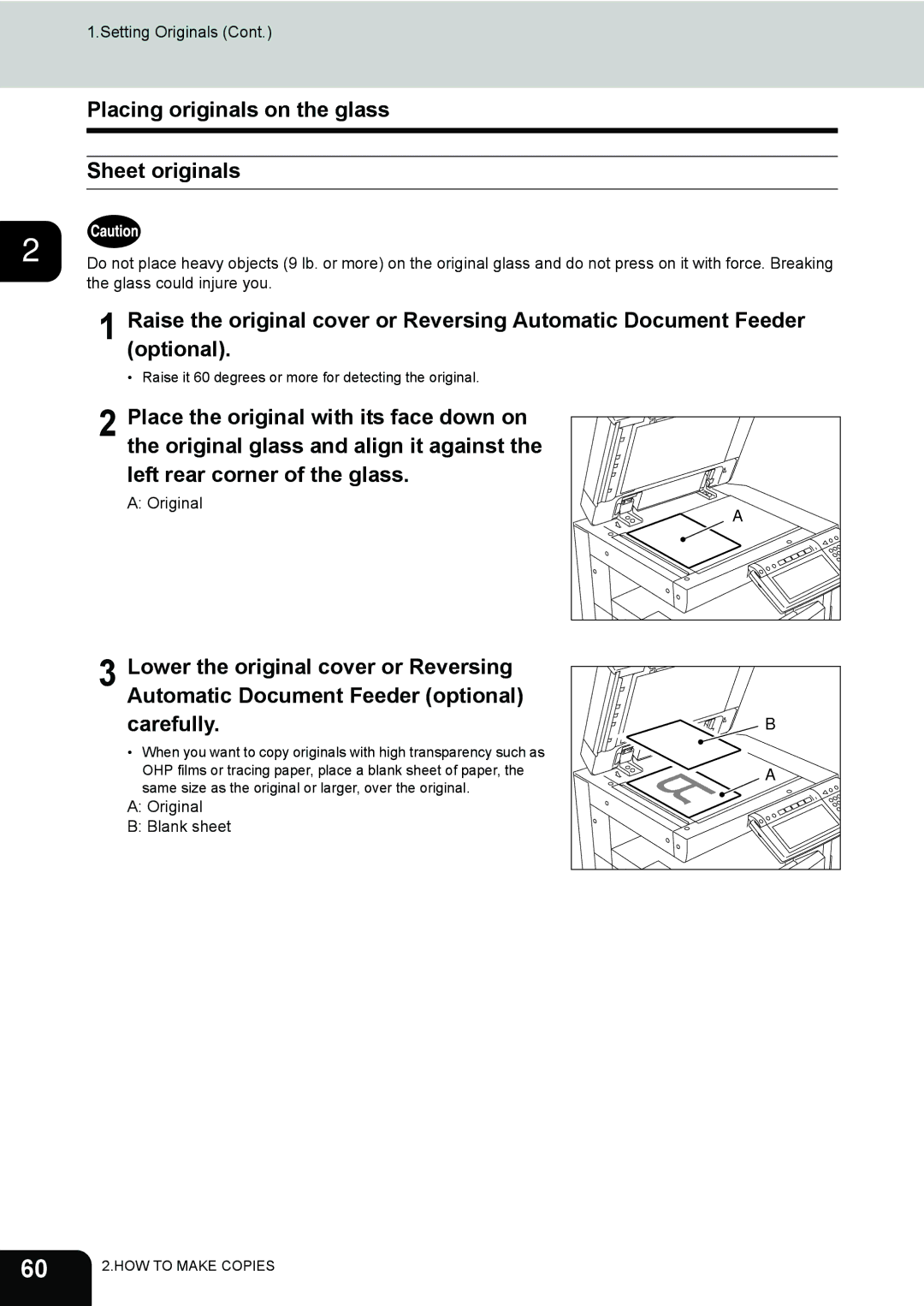 Toshiba e-STUDIO202L, 232, 282 manual Placing originals on the glass Sheet originals 