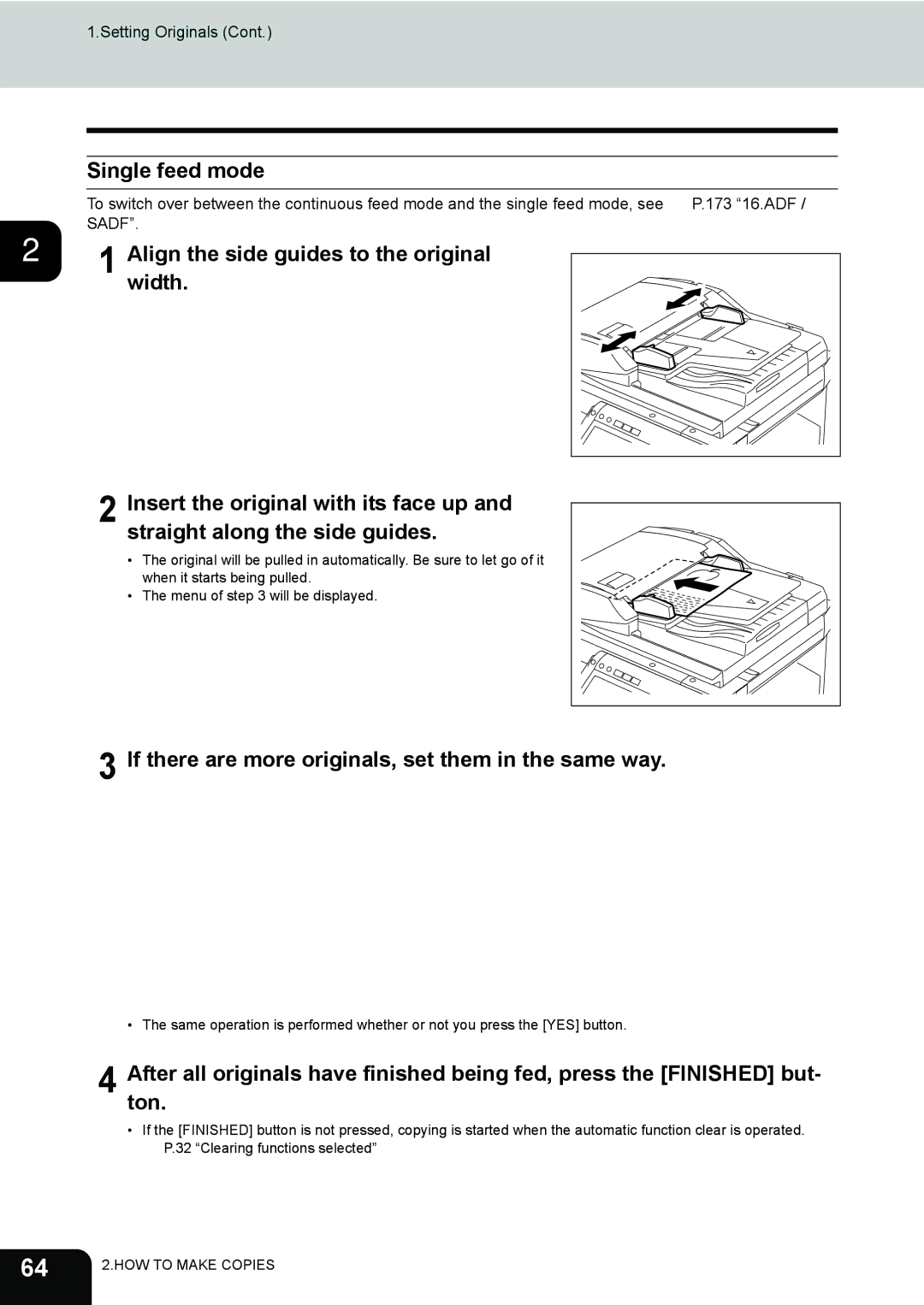 Toshiba 232, 282, e-STUDIO202L manual Single feed mode, If there are more originals, set them in the same way 