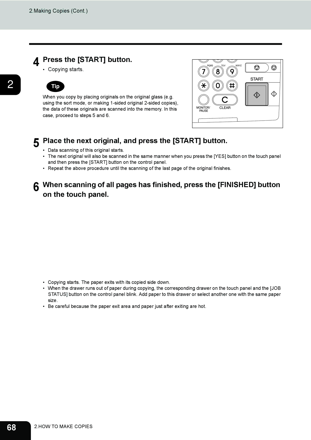 Toshiba 282, 232, e-STUDIO202L manual Place the next original, and press the Start button, Copying starts 