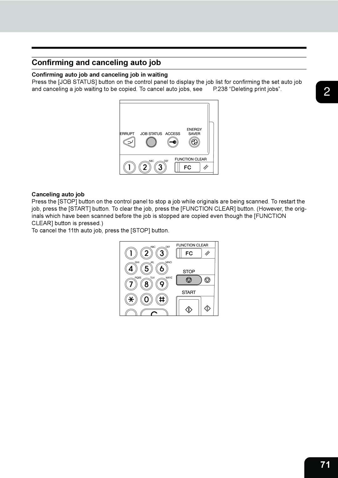 Toshiba 282, 232 Confirming and canceling auto job, Confirming auto job and canceling job in waiting, Canceling auto job 