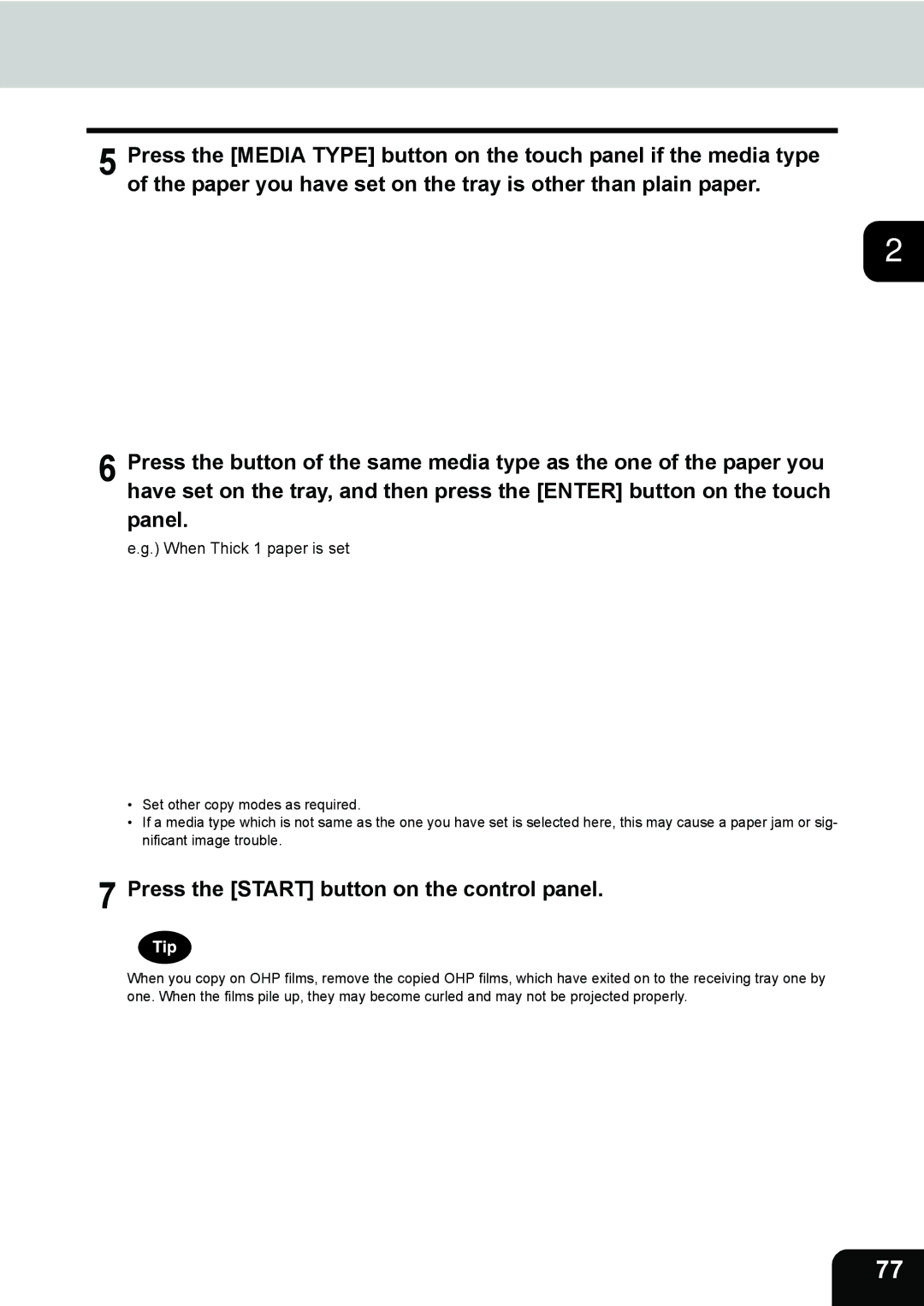 Toshiba 282, 232, e-STUDIO202L manual When Thick 1 paper is set 