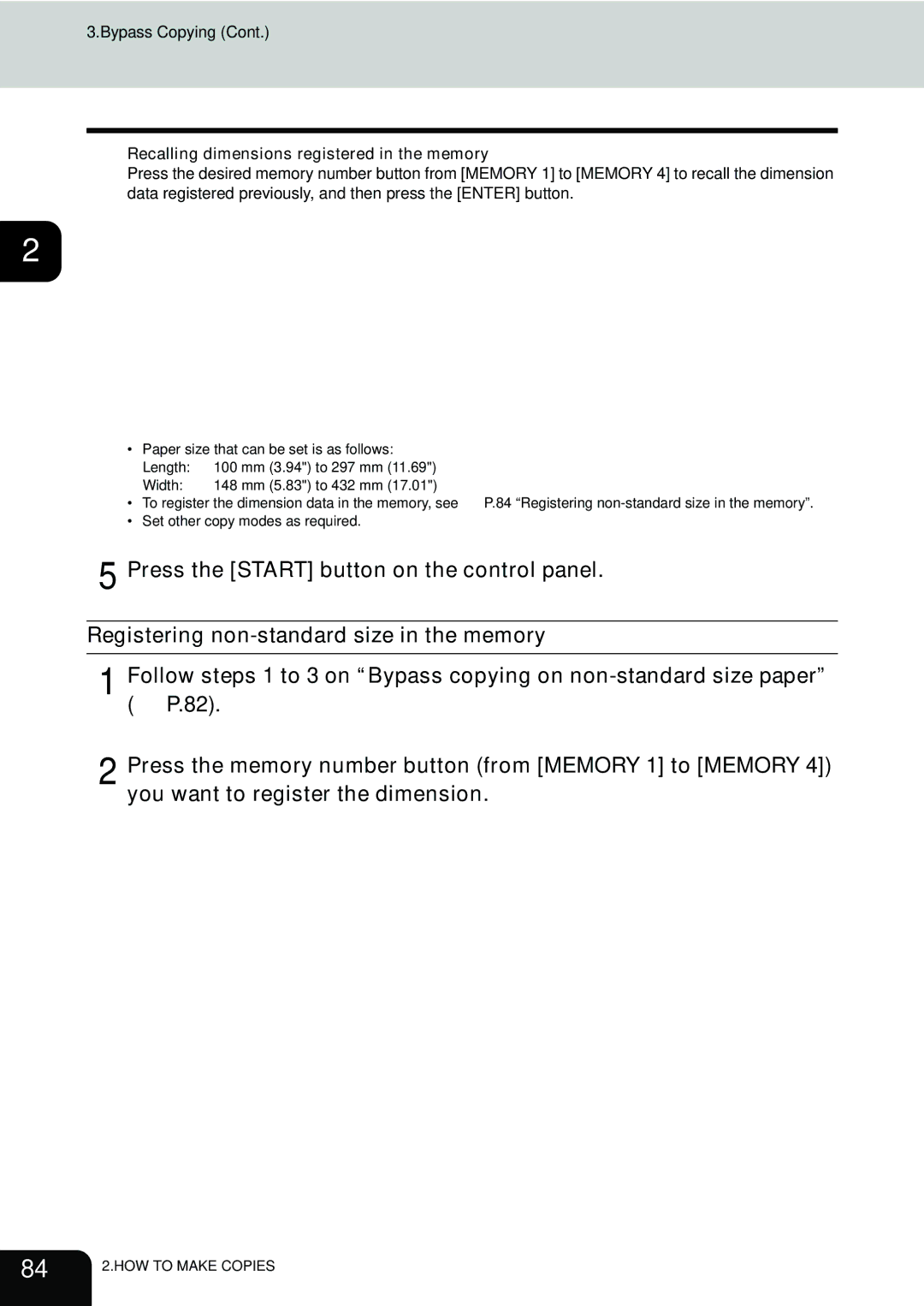 Toshiba e-STUDIO202L, 232, 282 manual Recalling dimensions registered in the memory 