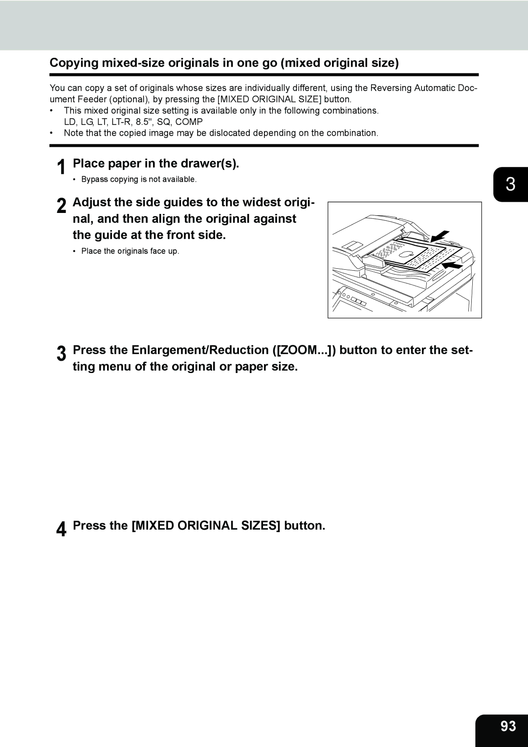 Toshiba e-STUDIO202L, 232, 282 manual Copying mixed-size originals in one go mixed original size 