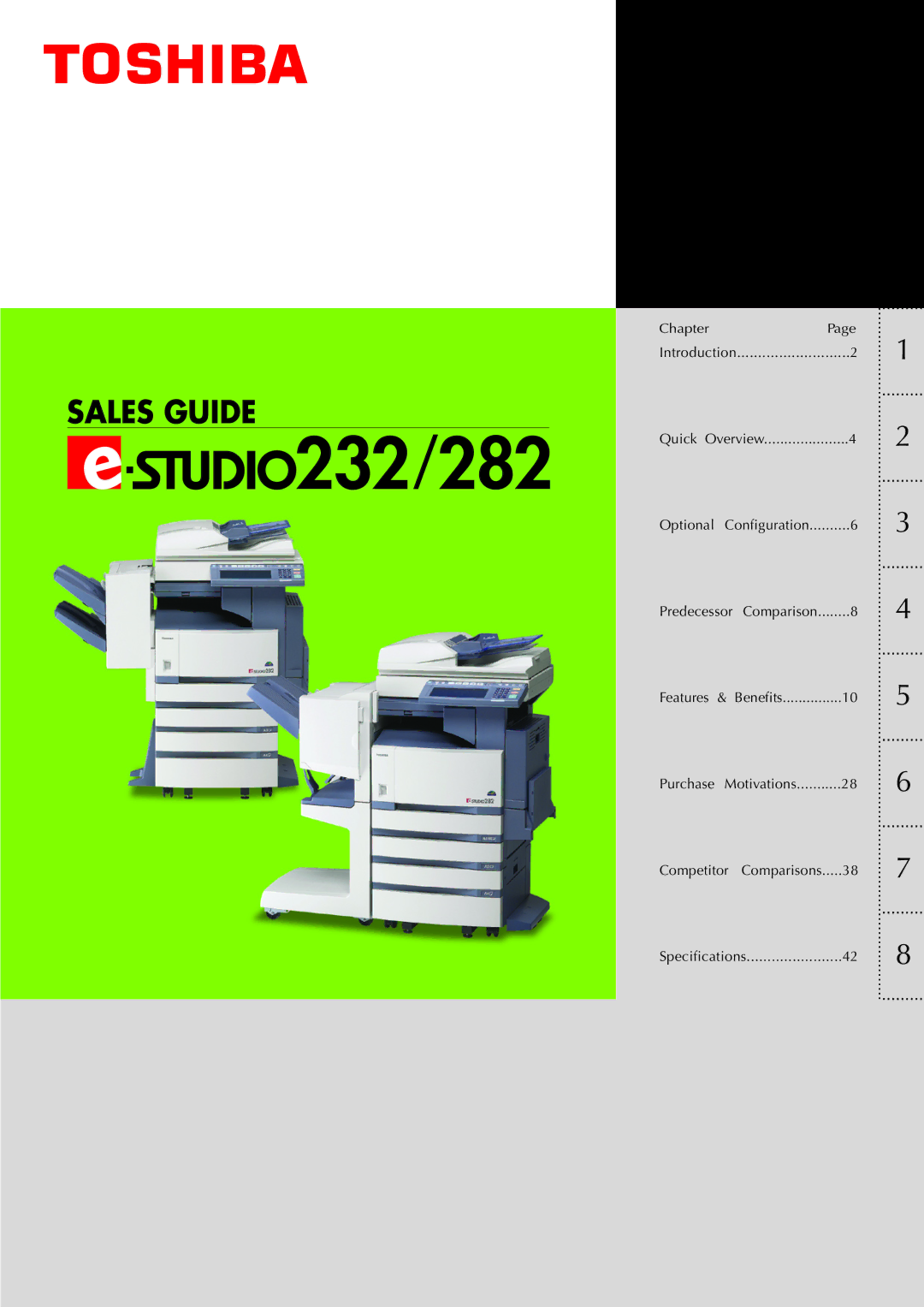 Toshiba 282, 232 manual Sales Guide 