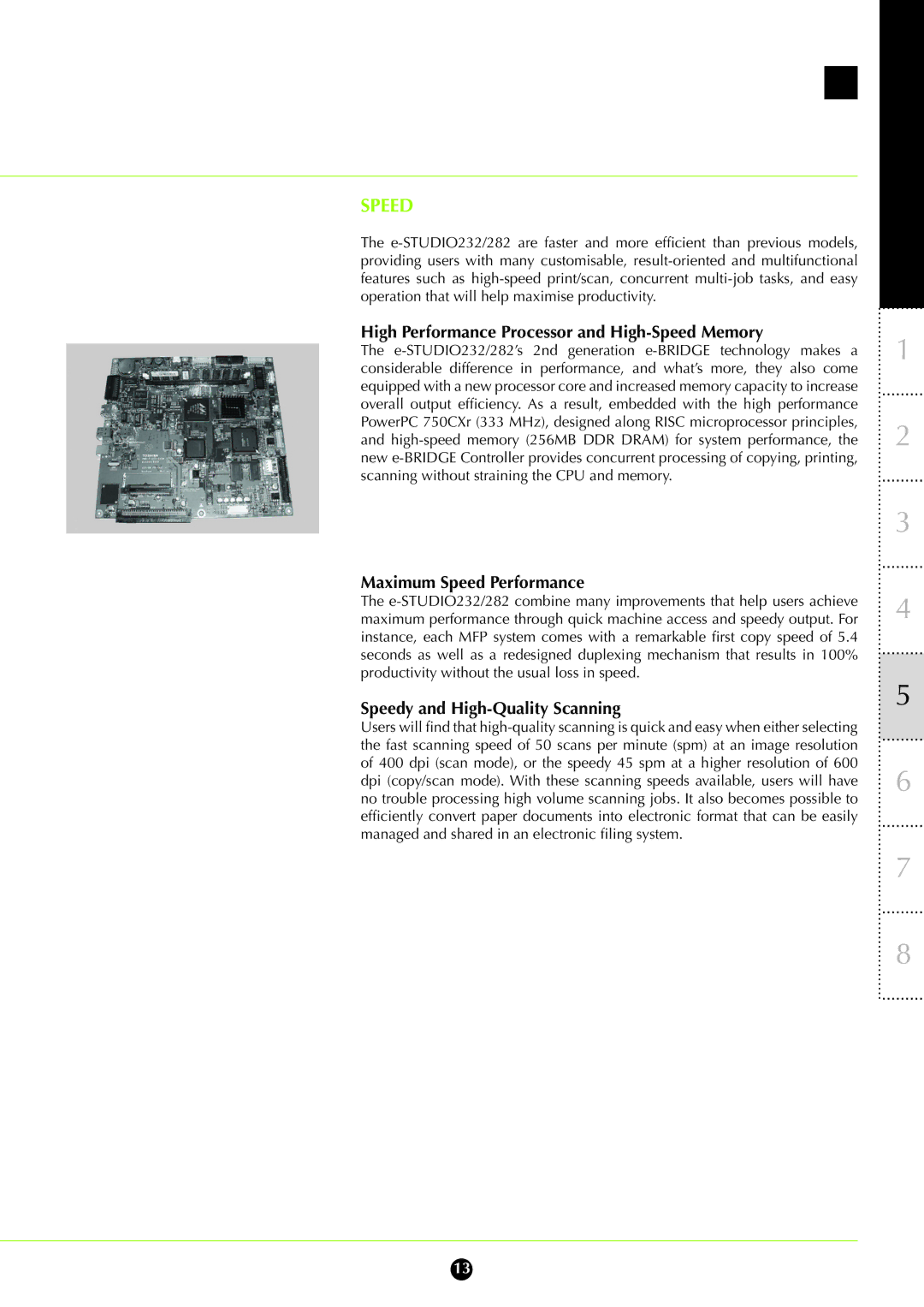 Toshiba 282, 232 manual High Performance Processor and High-Speed Memory, Maximum Speed Performance 