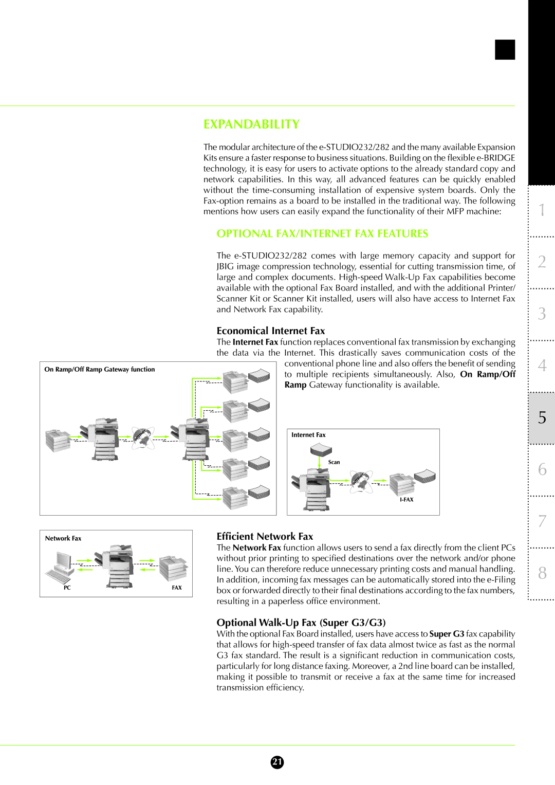 Toshiba 282, 232 manual Expandability, Optional FAX/INTERNET FAX Features, Economical Internet Fax, Efficient Network Fax 