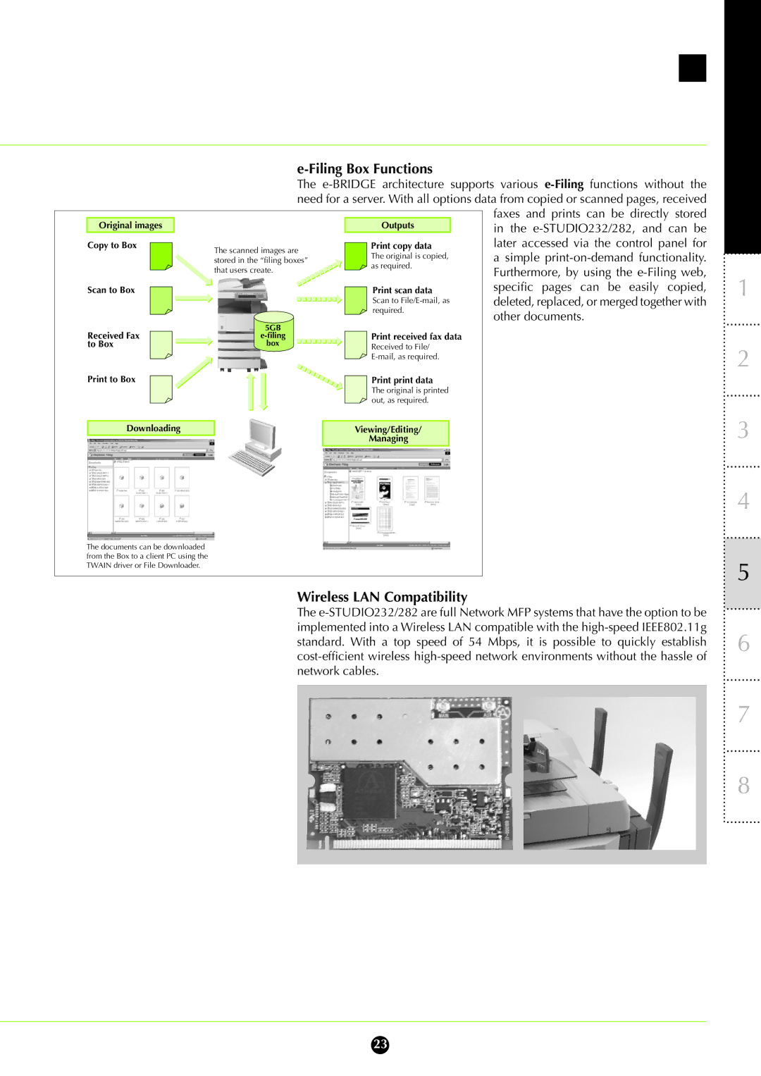 Toshiba 282, 232 manual Filing Box Functions, Wireless LAN Compatibility 